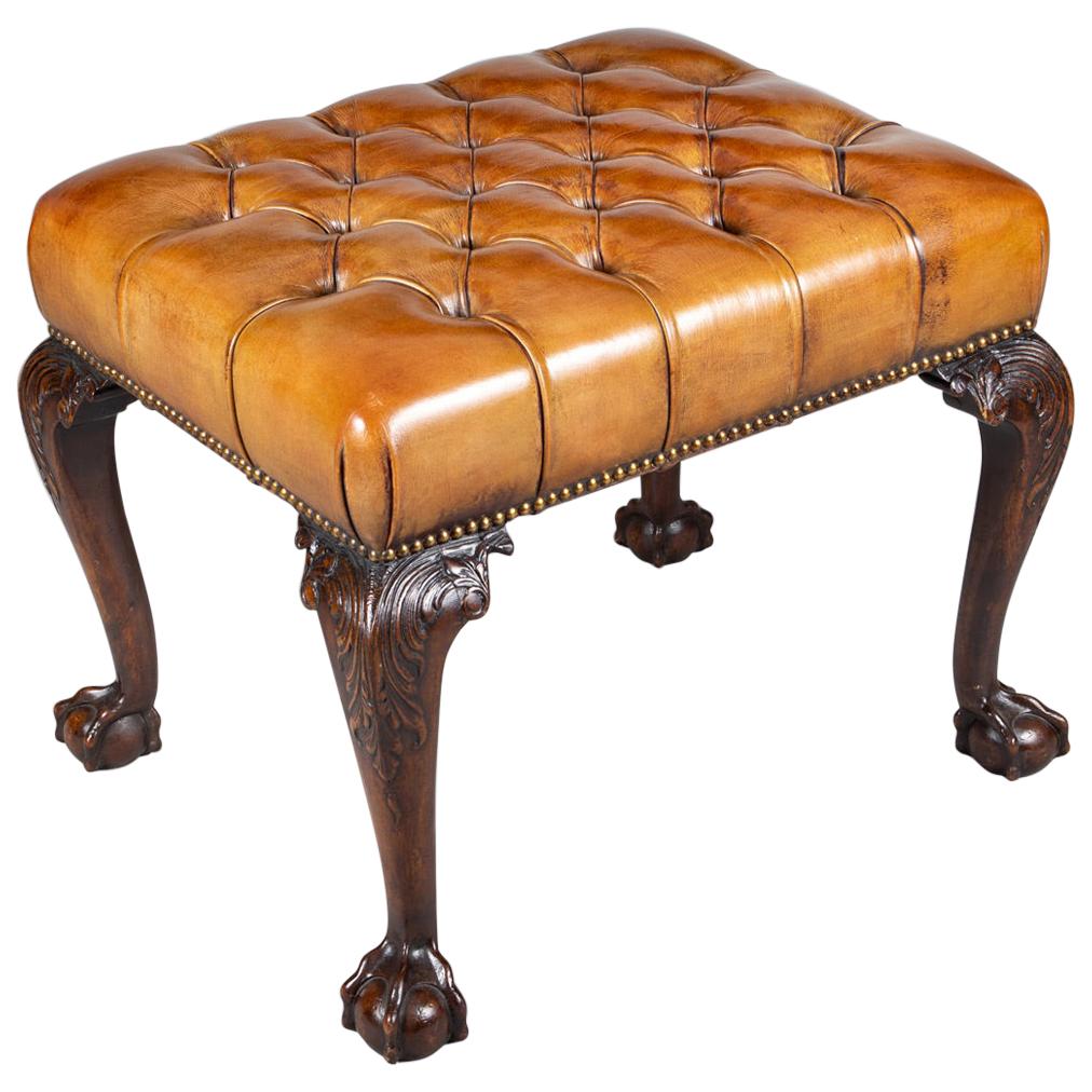 Georgian Style Mahogany and Leather Stool, circa 1900 For Sale