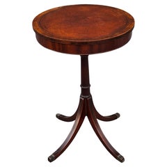 Georgian Style Mahogany and Tooled Leather Inset Top Round Side Table, C. 1930s