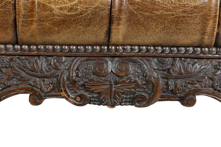 Style Mahogany and Tufted Leather Bench/ Coffee Table For Sale