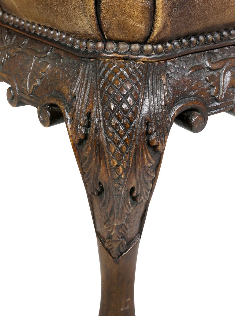 Style Mahogany and Tufted Leather Bench/ Coffee Table For Sale