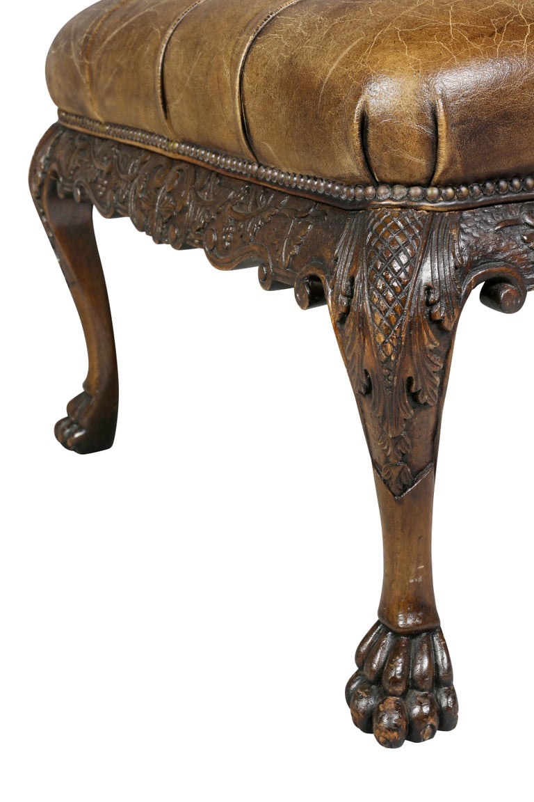 Style Mahogany and Tufted Leather Bench/ Coffee Table For Sale