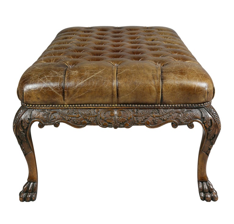 Style Mahogany and Tufted Leather Bench/ Coffee Table For Sale