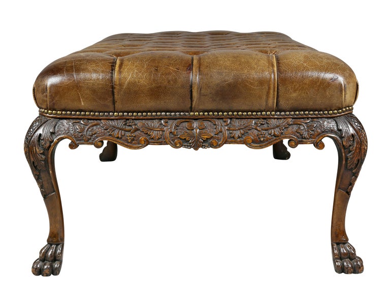 Style Mahogany and Tufted Leather Bench/ Coffee Table For Sale