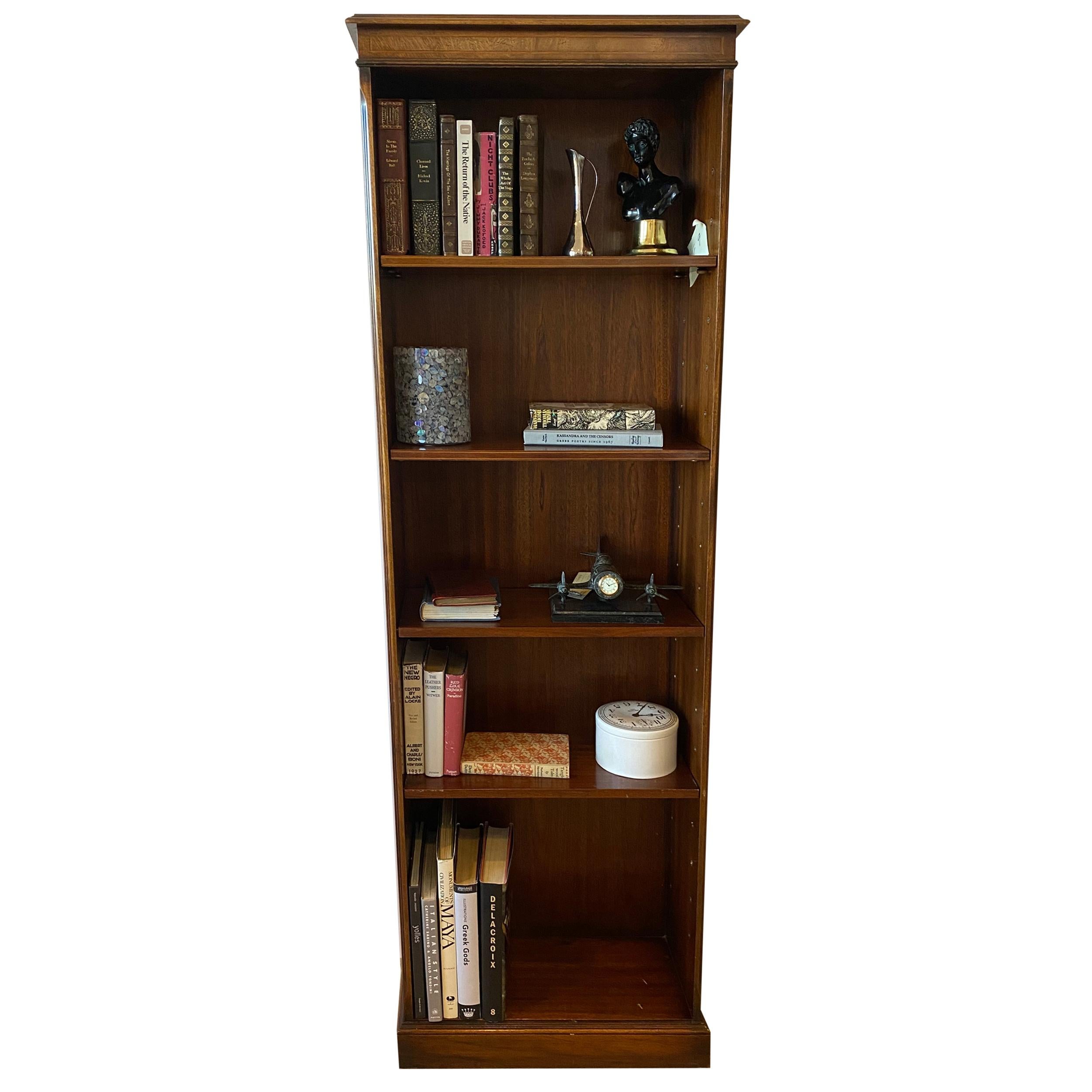 English Waterfall Style Open Bookcase with Five Shelves of Oak For Sale