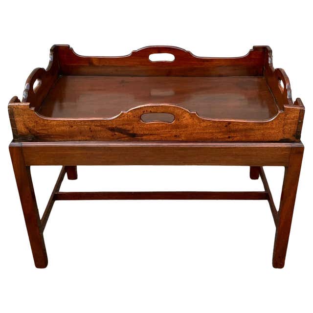 English Oak Butler's Table with Collapsible Sides on Folding Mahogany ...