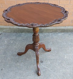 Georgian Style Mahogany Carved Galleried Tilt Top Tea Table