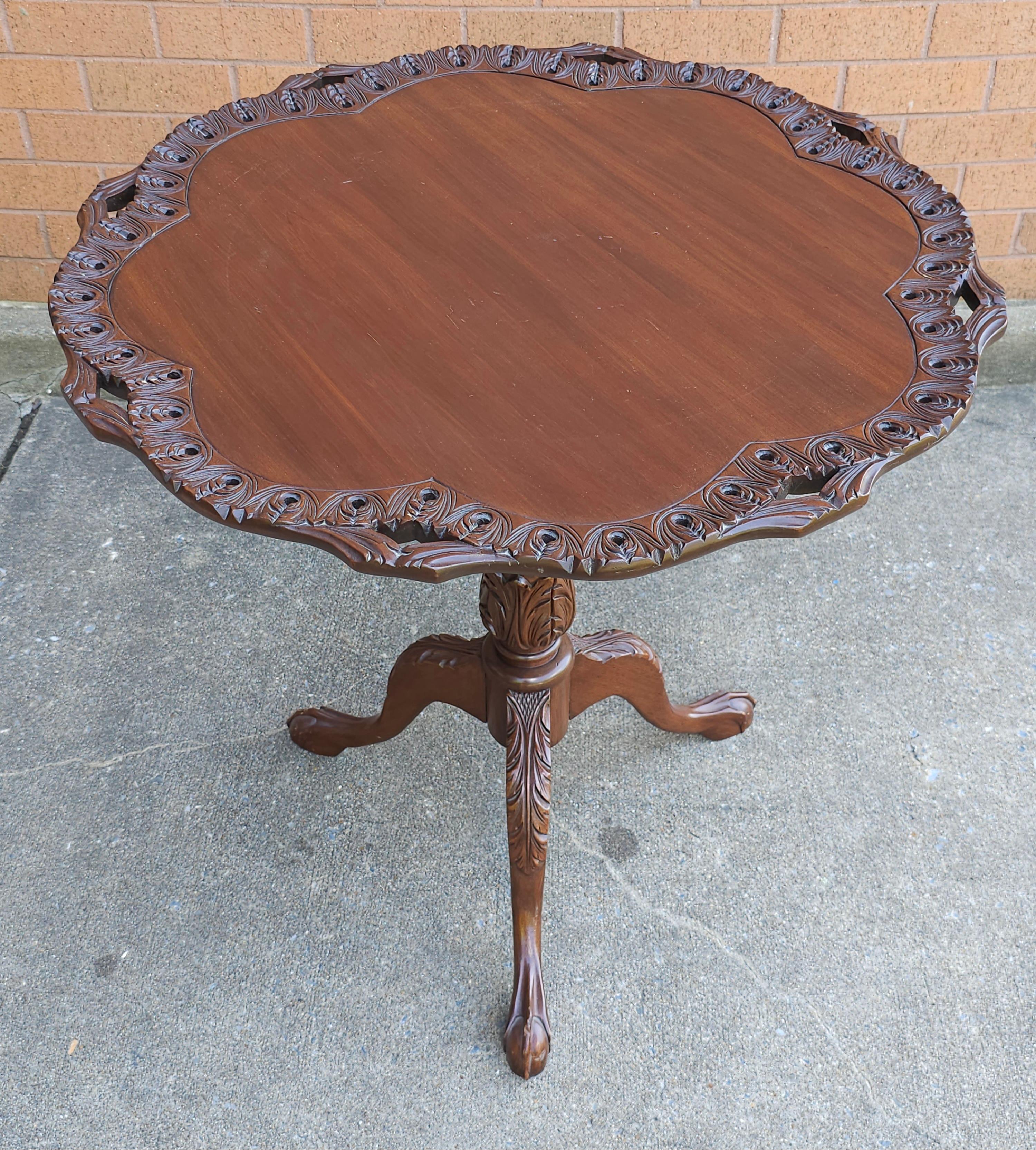Unknown Georgian Style Mahogany Carved Galleried Tilt Top Tea Table  For Sale