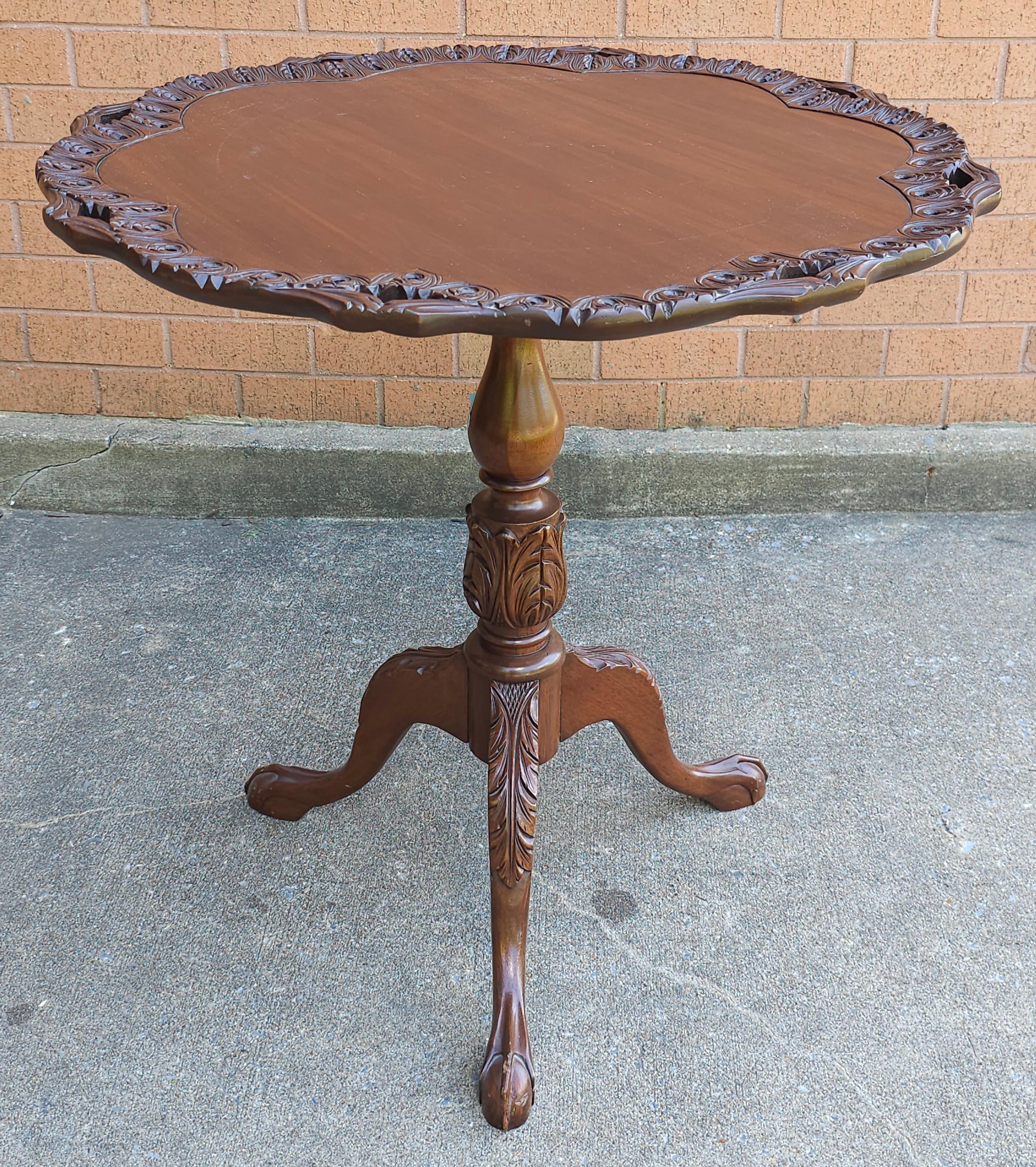 19th Century Georgian Style Mahogany Carved Galleried Tilt Top Tea Table  For Sale