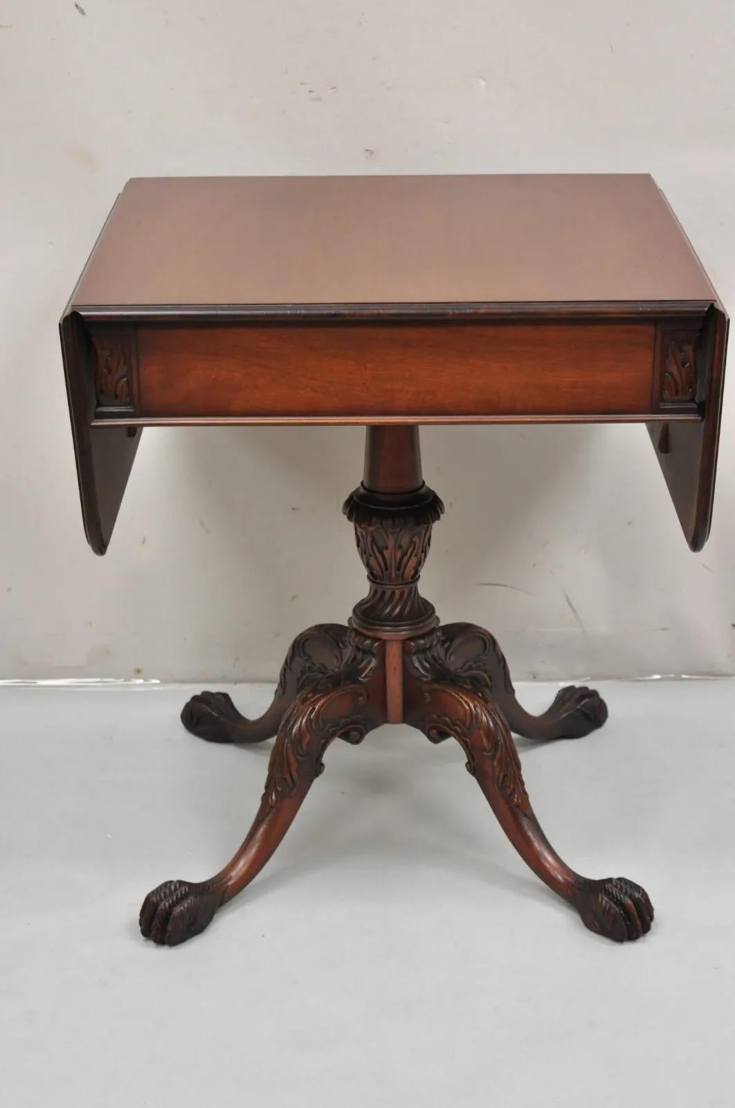 Georgian Style Mahogany Carved Paw Feet Dropleaf Side Lamp Table by Imperial For Sale 6