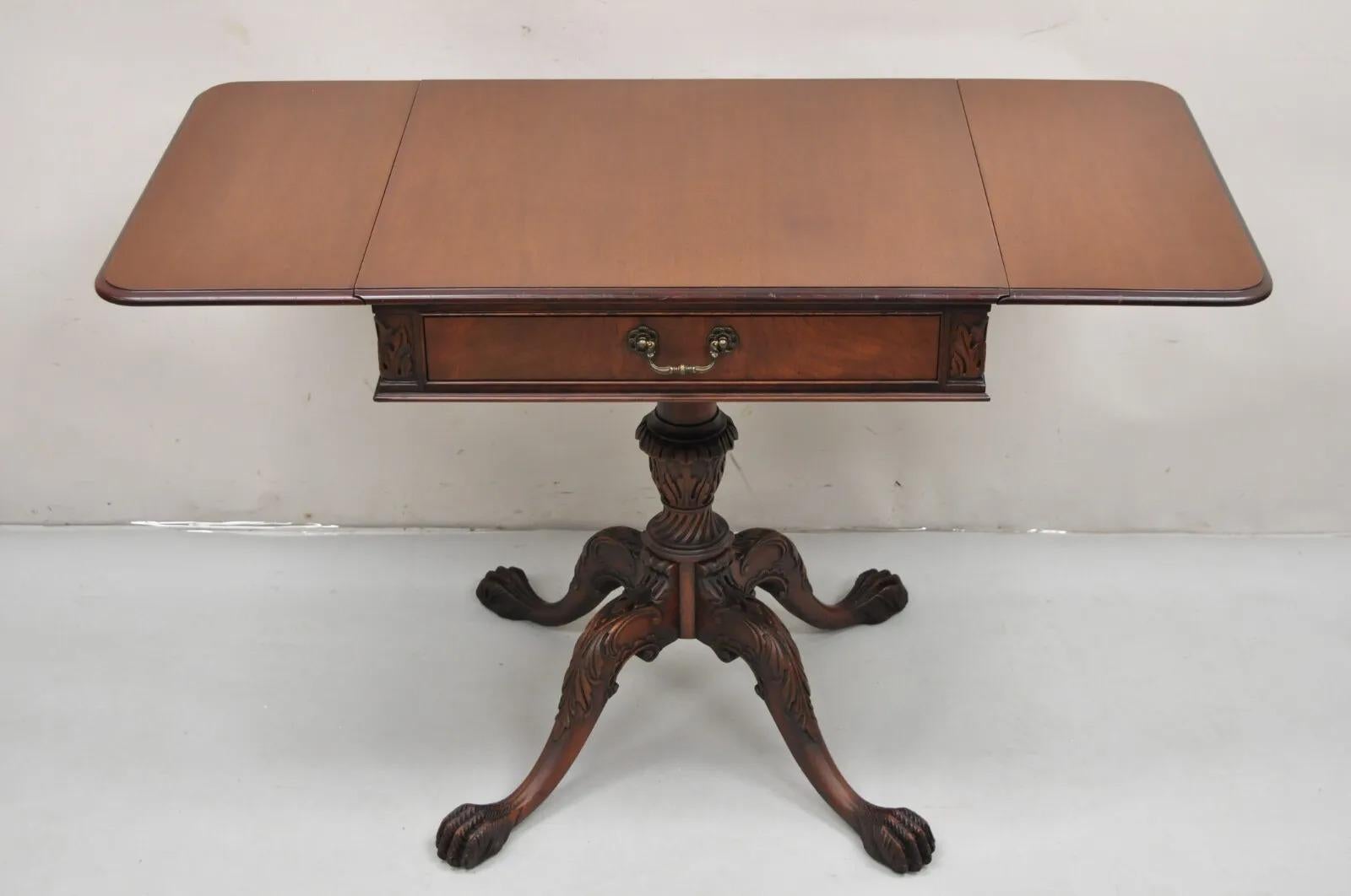 20th Century Georgian Style Mahogany Carved Paw Feet Dropleaf Side Lamp Table by Imperial For Sale