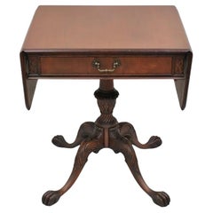 Antique Georgian Style Mahogany Carved Paw Feet Dropleaf Side Lamp Table by Imperial