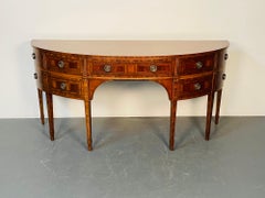Georgian Style Mahogany Demilune Satinwood Sideboard / Server / Ebony Banded
