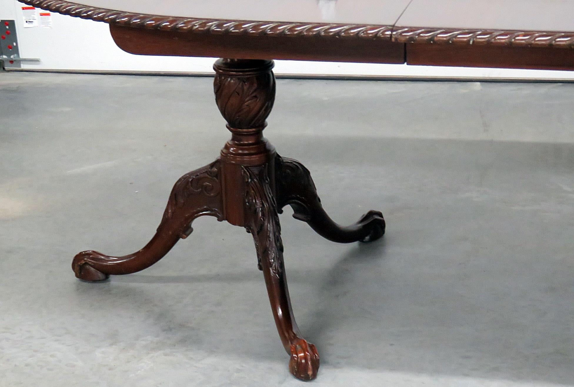 Georgian style rope edge mahogany double pedestal dining table with 3-18