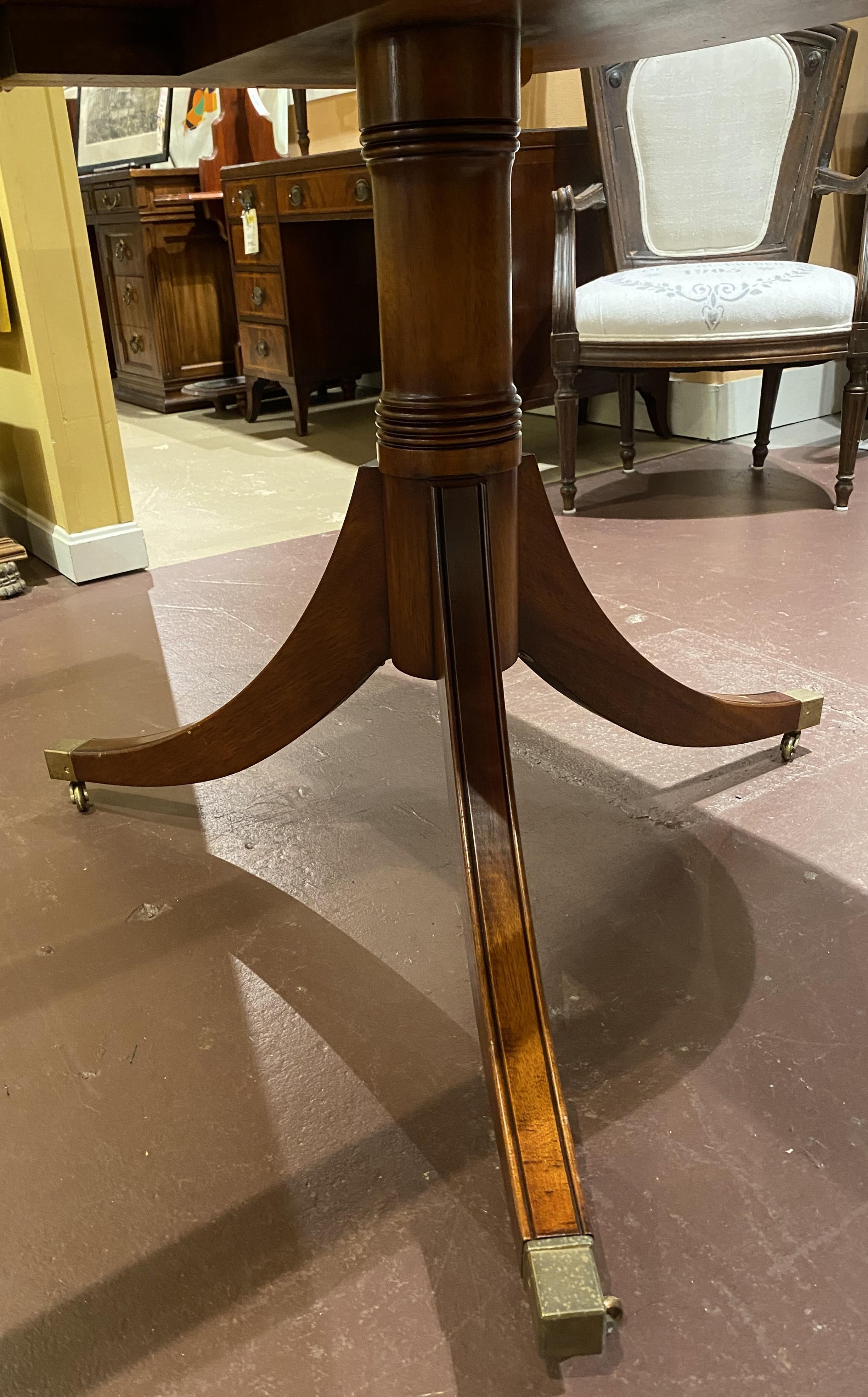 Georgian Style Mahogany Double Pedestal Banded Dining Table with Two Leaves 3