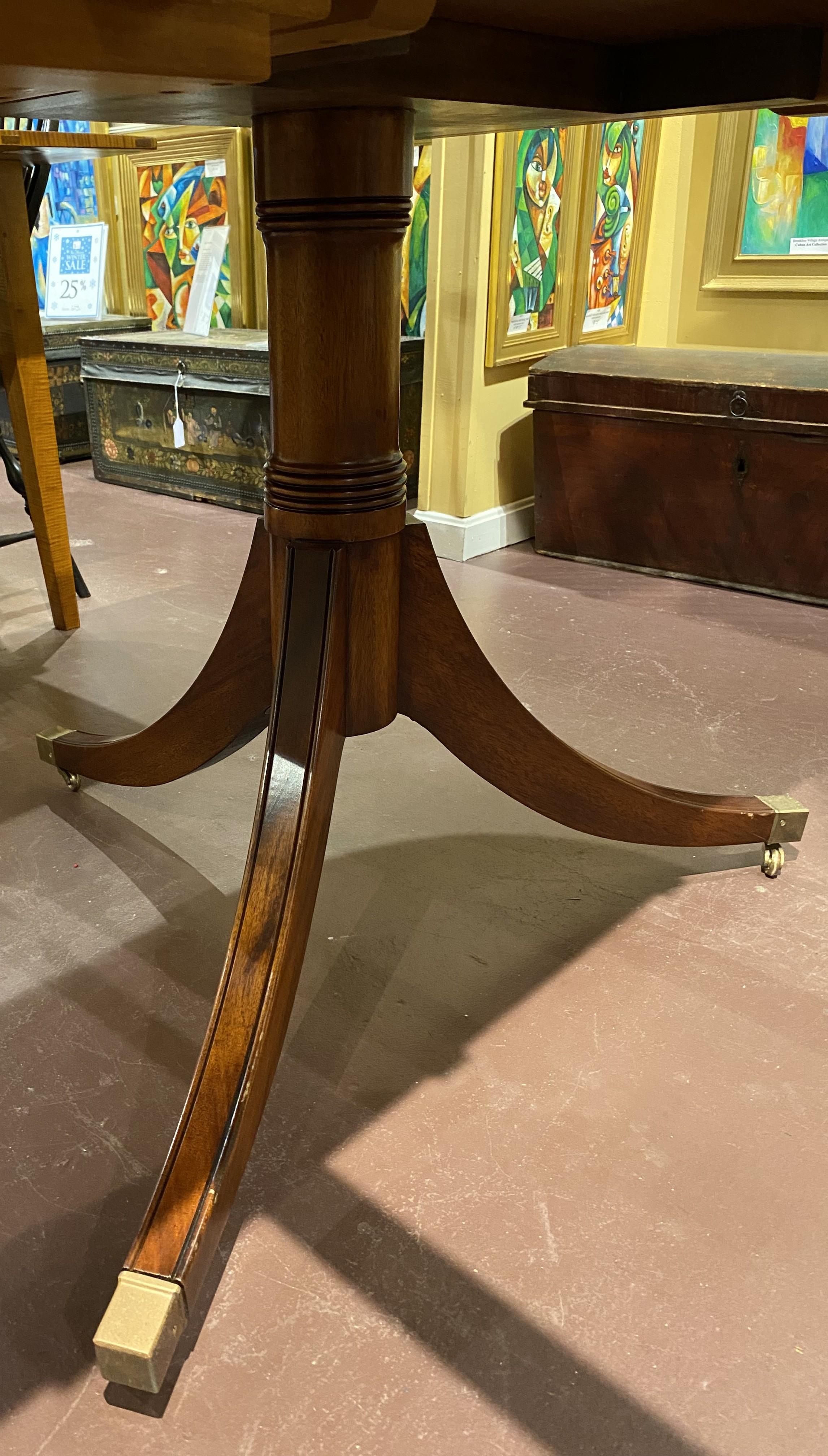 Georgian Style Mahogany Double Pedestal Banded Dining Table with Two Leaves 4
