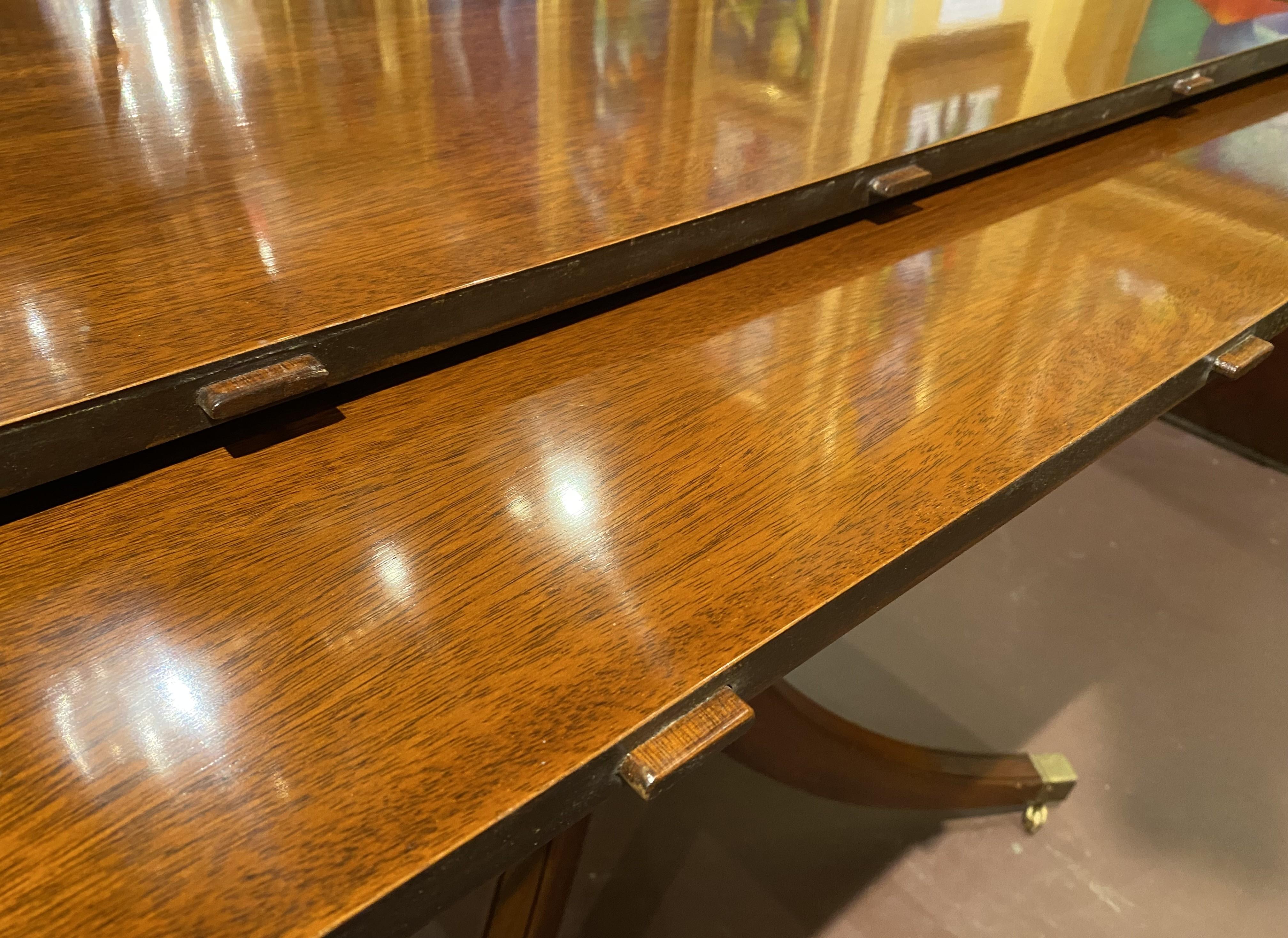 Georgian Style Mahogany Double Pedestal Banded Dining Table with Two Leaves 5