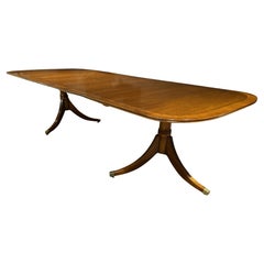 Georgian Style Mahogany Double Pedestal Banded Dining Table with Two Leaves