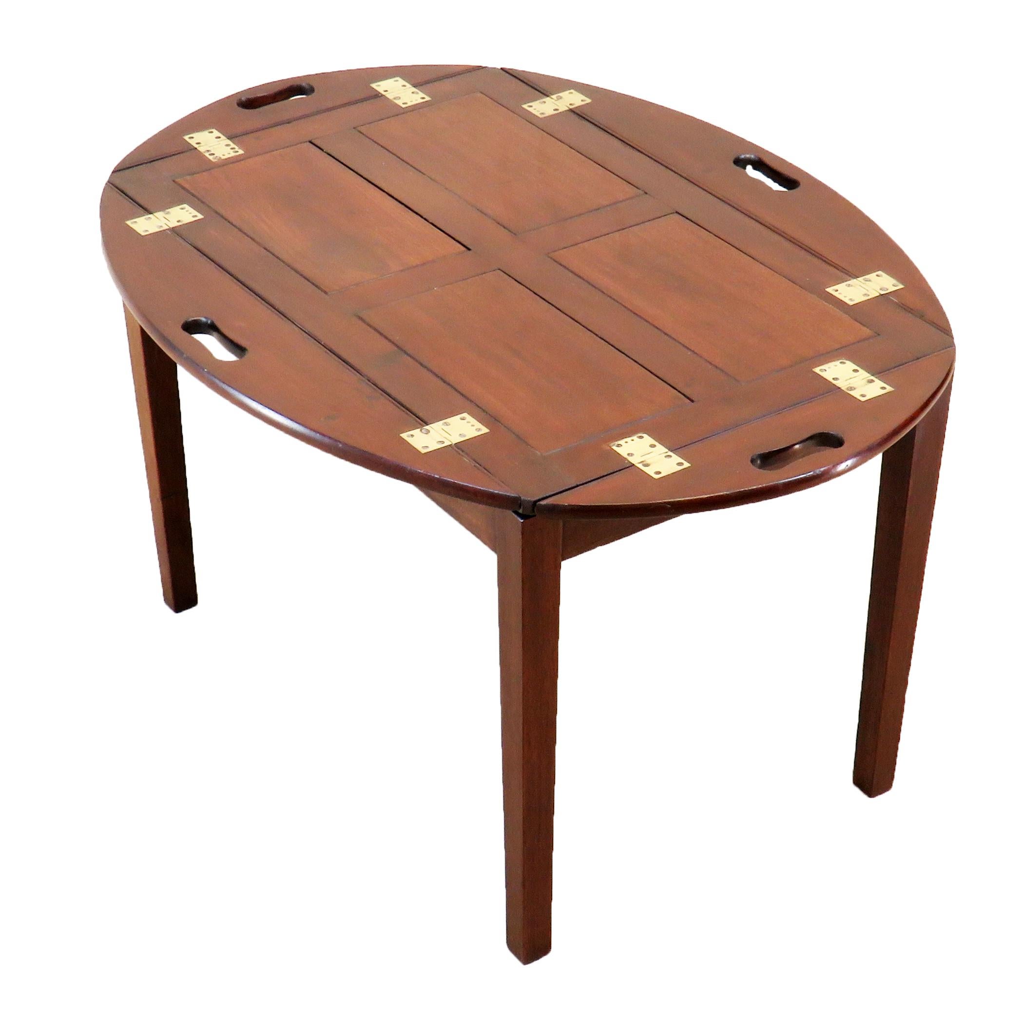 English Georgian Style Mahogany Oval Butlers Tray On Stand