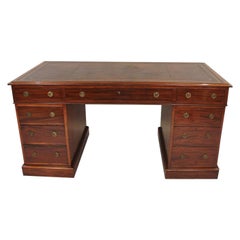 Antique Georgian Style Mahogany Pedestal Desk with Tooled Leather Top