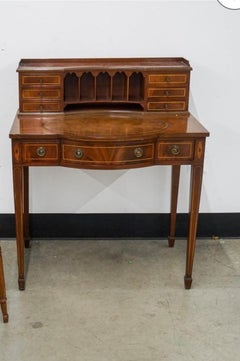Georgian Style Mahogany & Satinwood Inlaid and Tooled Leather Inset Lady's Desk