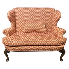 Georgian Style Mahogany Settee w/ Nicely Carved Cabriole Legs & Fresh Upholstery