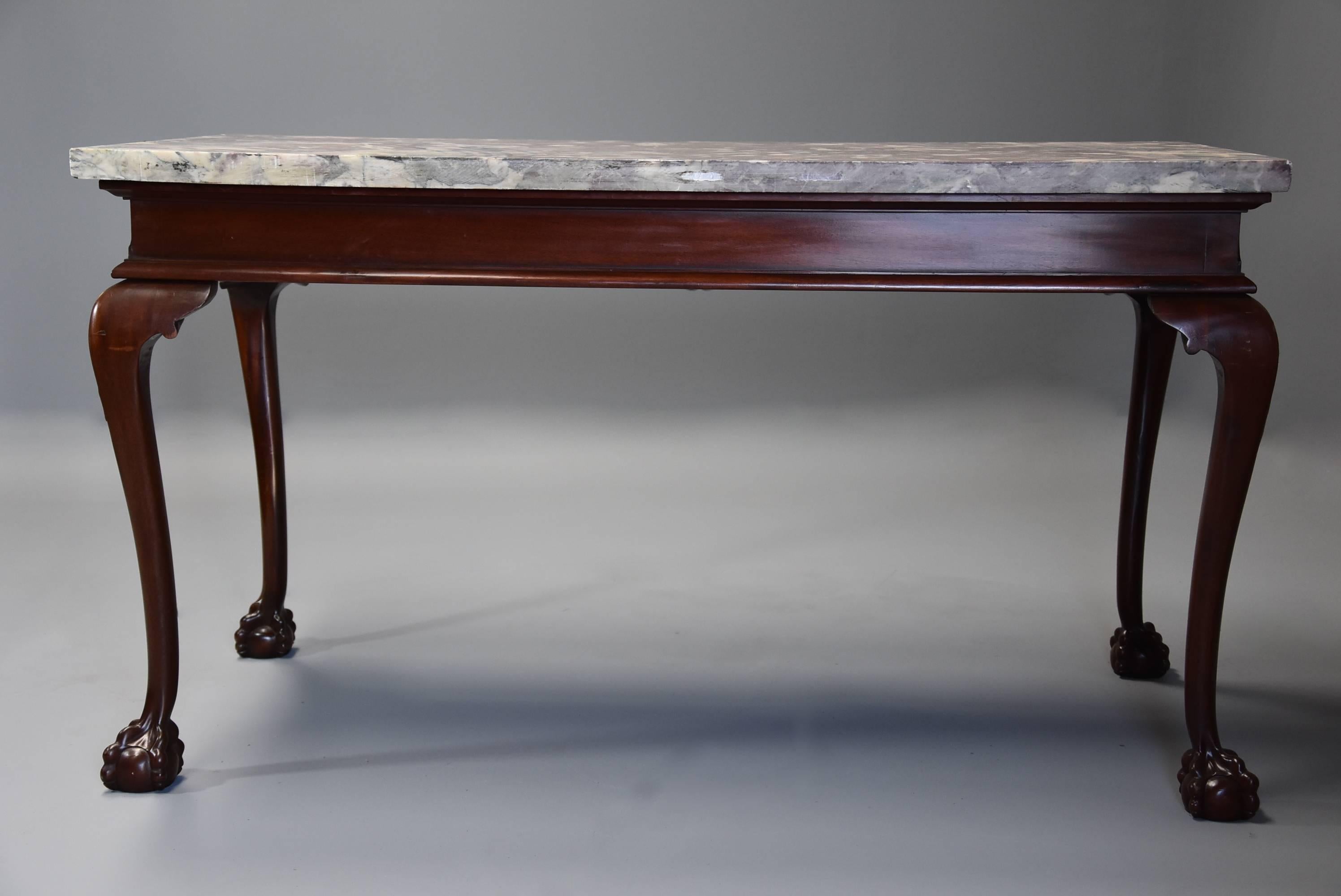 Georgian Style Mahogany Side Table with Marble Top of William Kent Influence 7