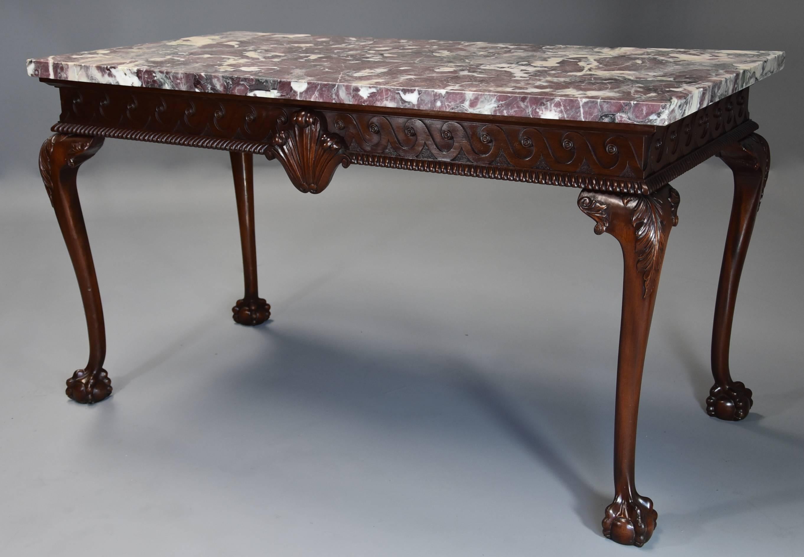 English Georgian Style Mahogany Side Table with Marble Top of William Kent Influence