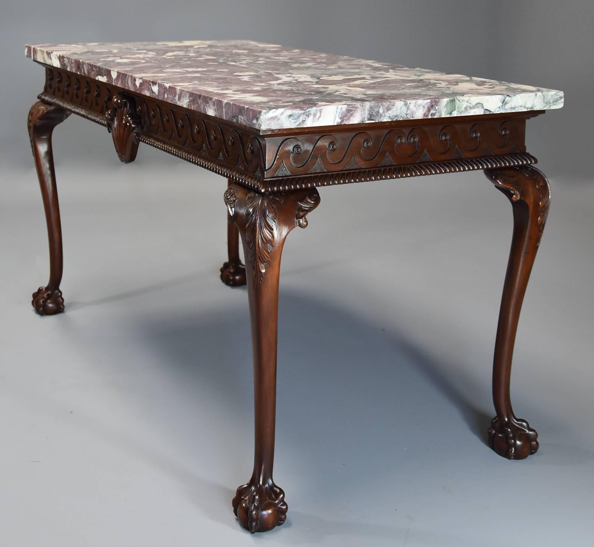 Georgian Style Mahogany Side Table with Marble Top of William Kent Influence In Good Condition In Suffolk, GB