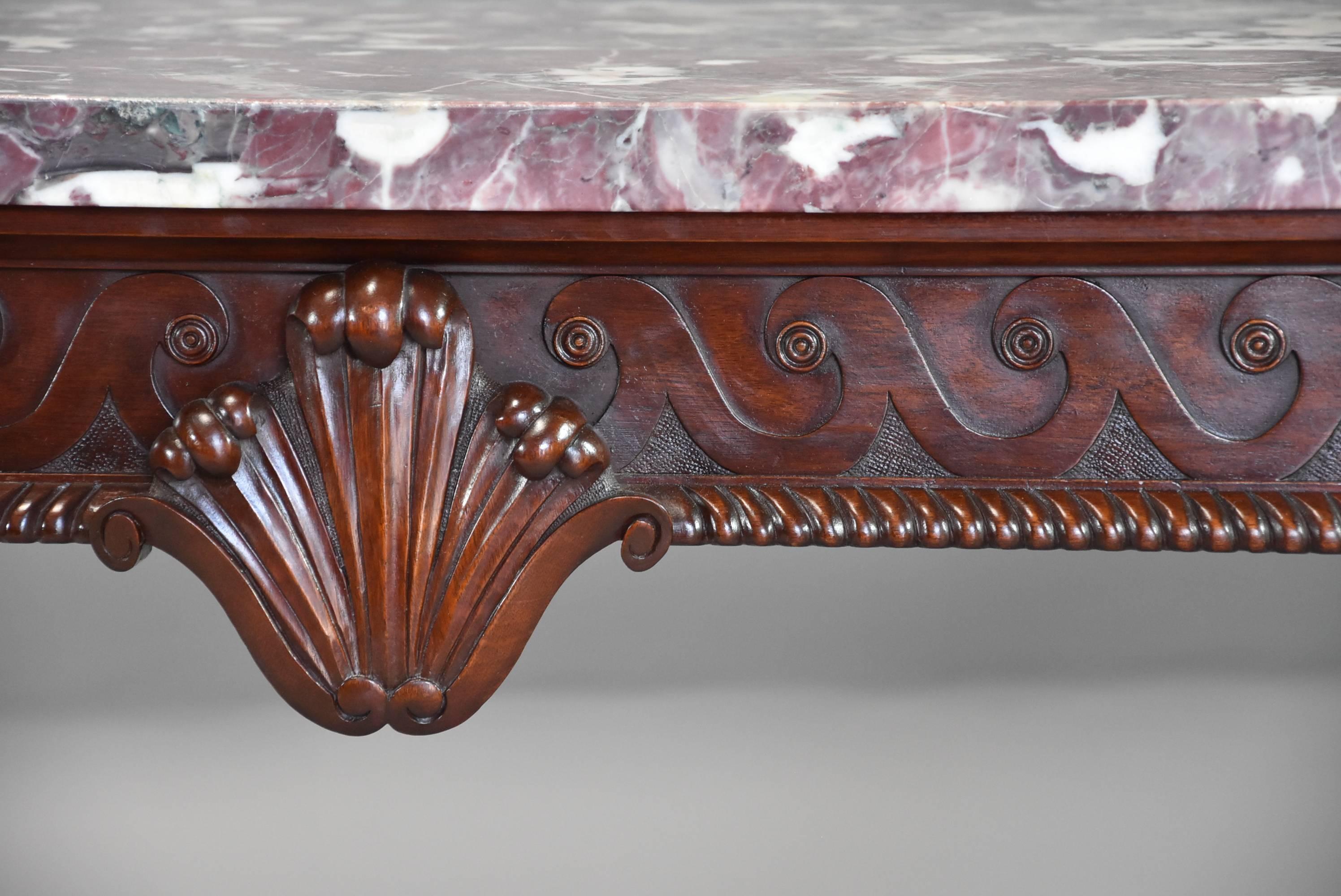 20th Century Georgian Style Mahogany Side Table with Marble Top of William Kent Influence