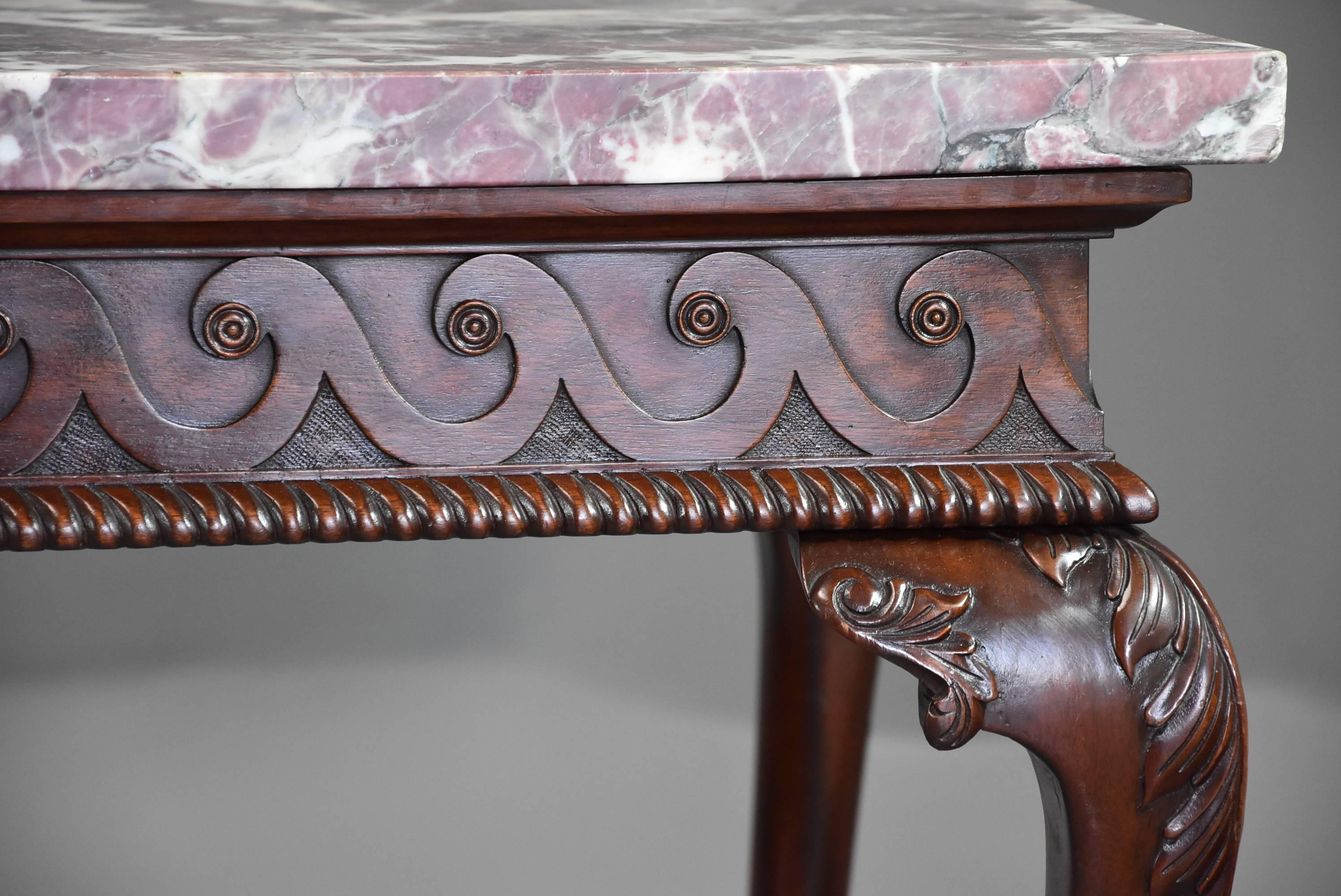 Georgian Style Mahogany Side Table with Marble Top of William Kent Influence 1