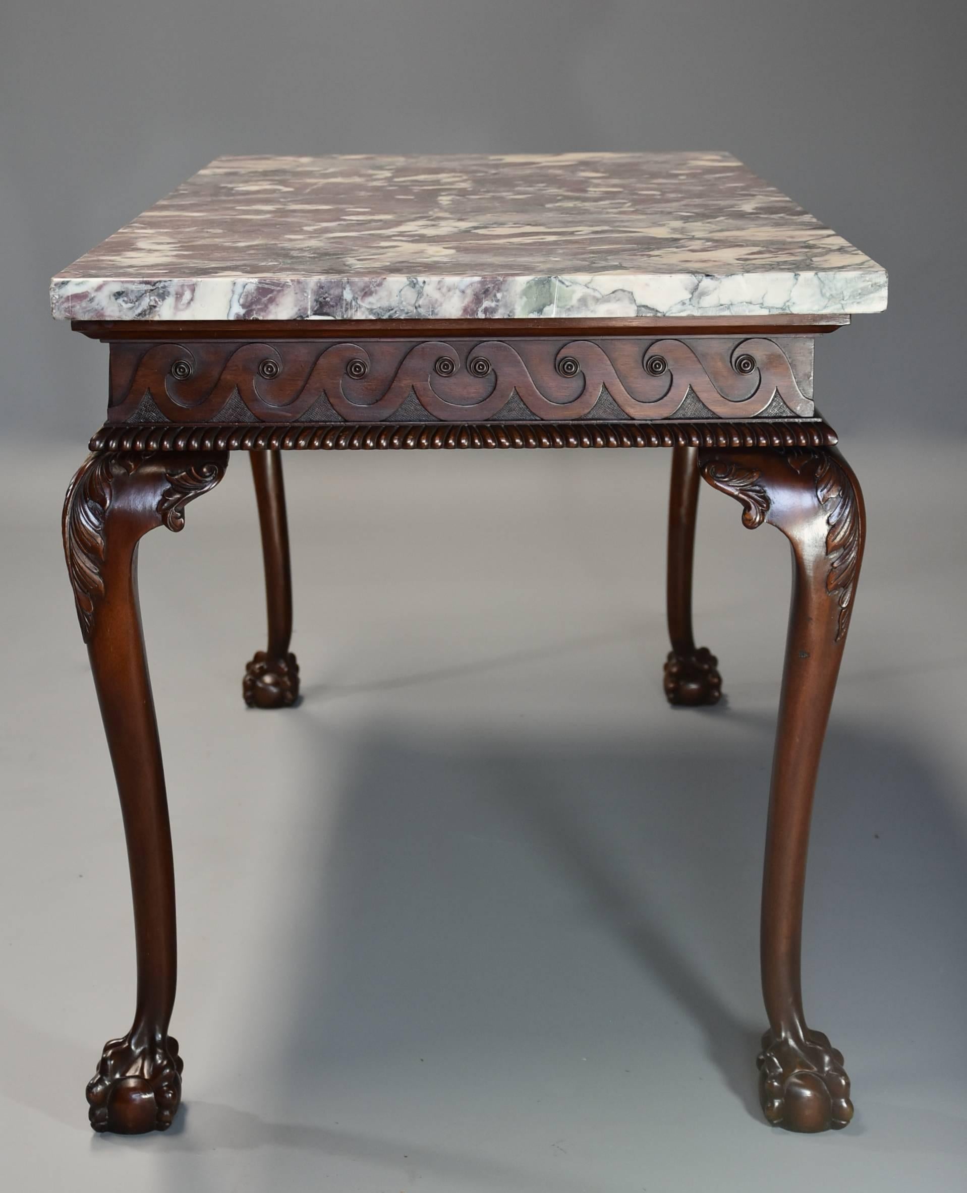 Georgian Style Mahogany Side Table with Marble Top of William Kent Influence 3
