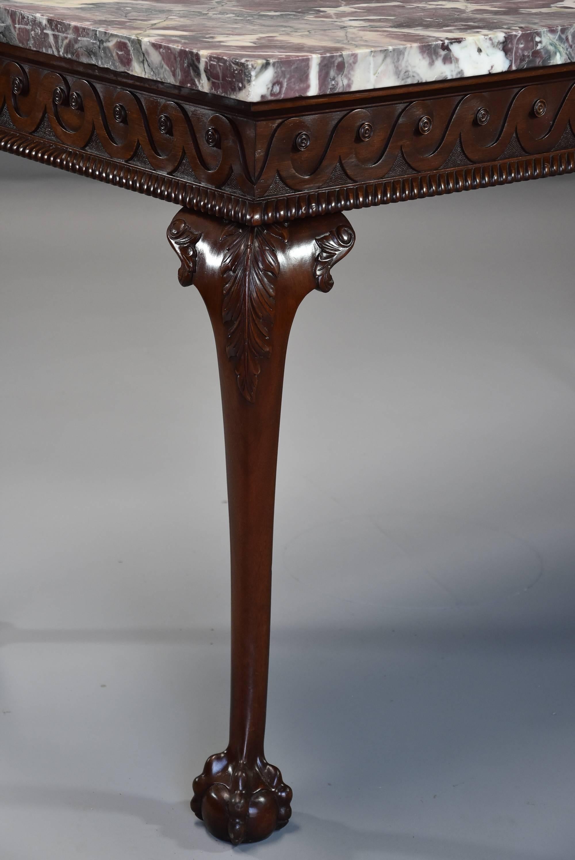 Georgian Style Mahogany Side Table with Marble Top of William Kent Influence 4