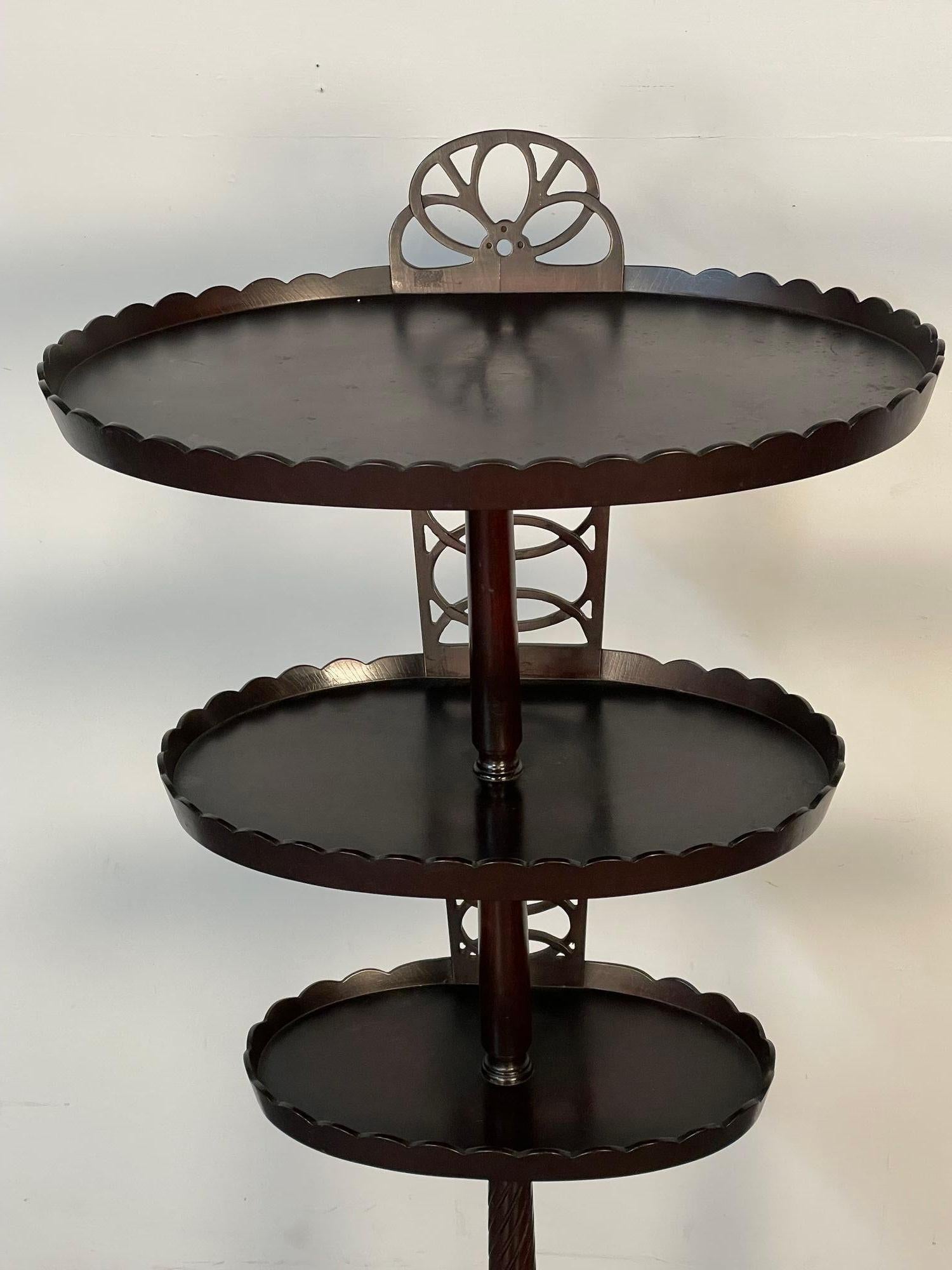 20th Century Georgian Style Mahogany Tri-Shelf Desert Stand / Dining Room Accent Décor For Sale