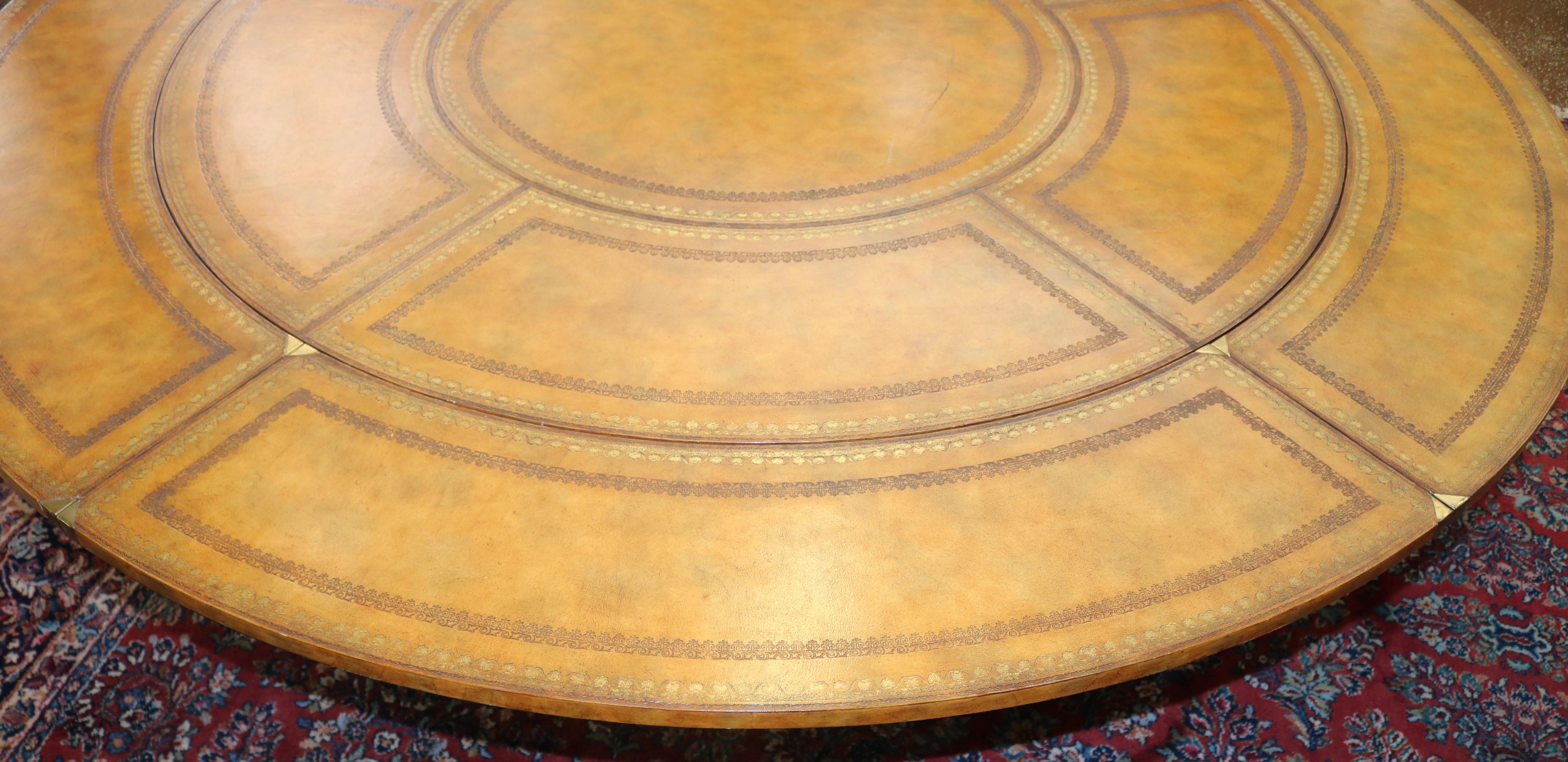 Georgian Style Maitland Smith Tooled Leather Round Perimeter Table  For Sale 5