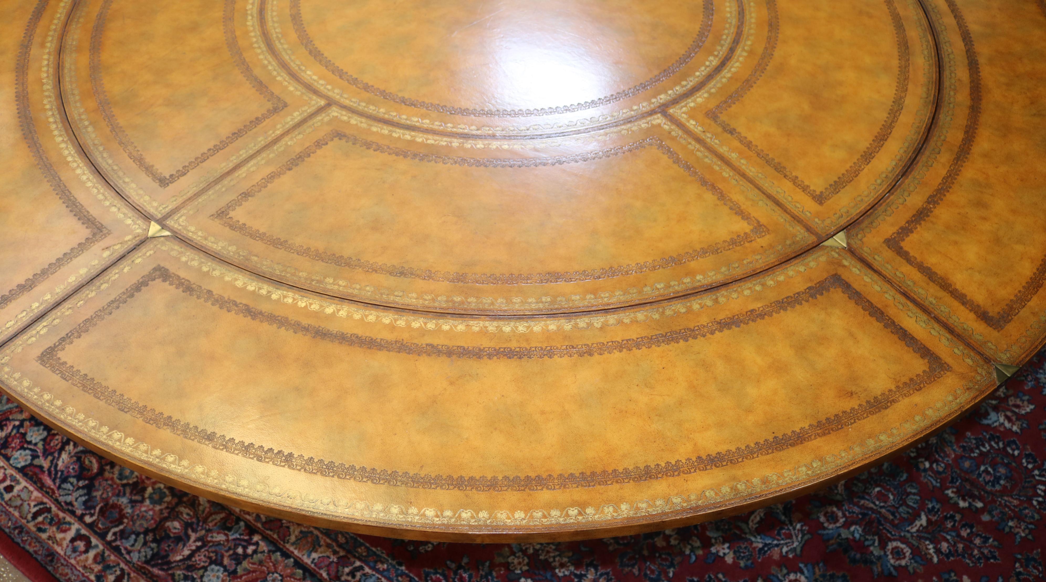 Georgian Style Maitland Smith Tooled Leather Round Perimeter Table  For Sale 6