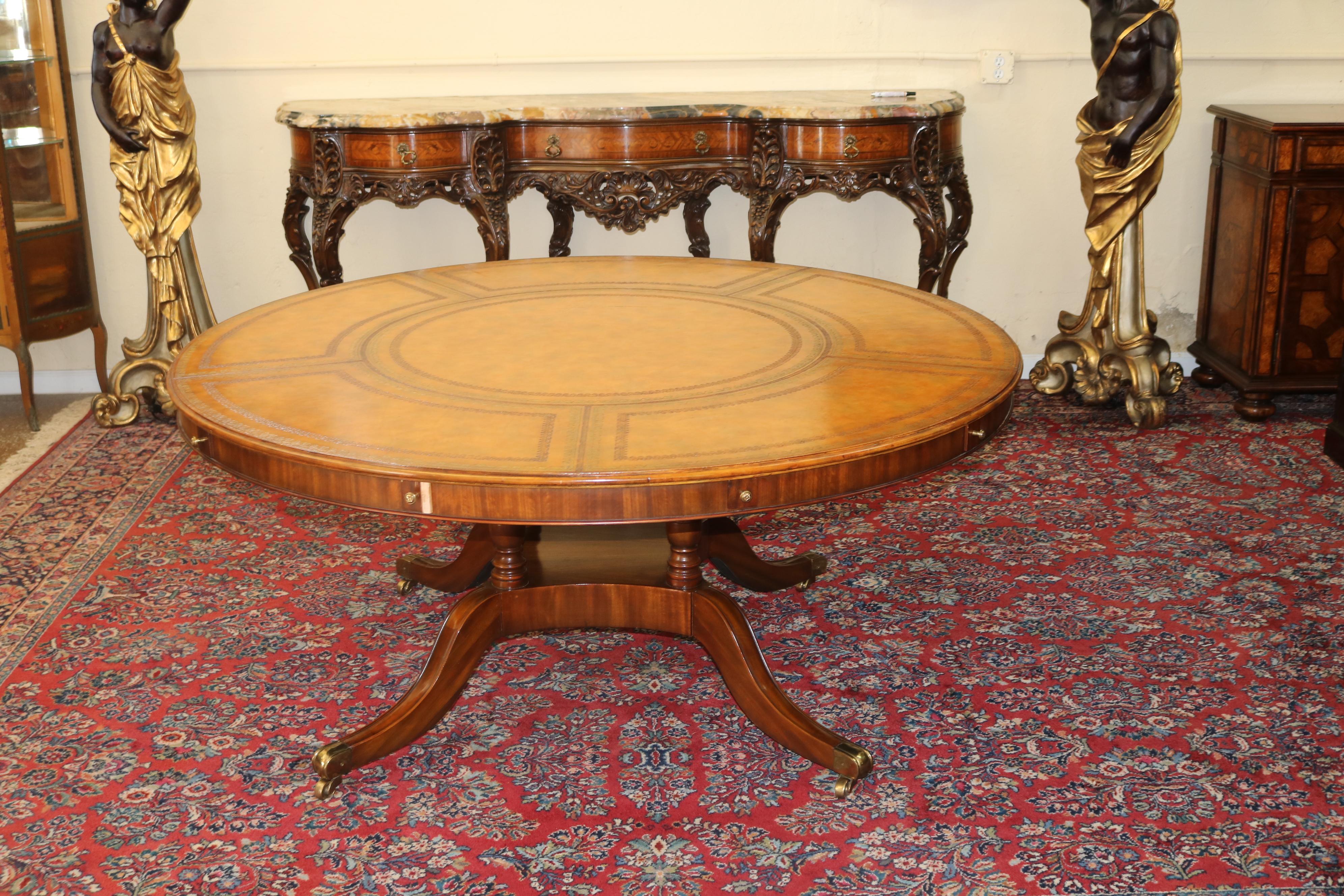 Georgian Style Maitland Smith Tooled Leather Round Perimeter Table  For Sale 12