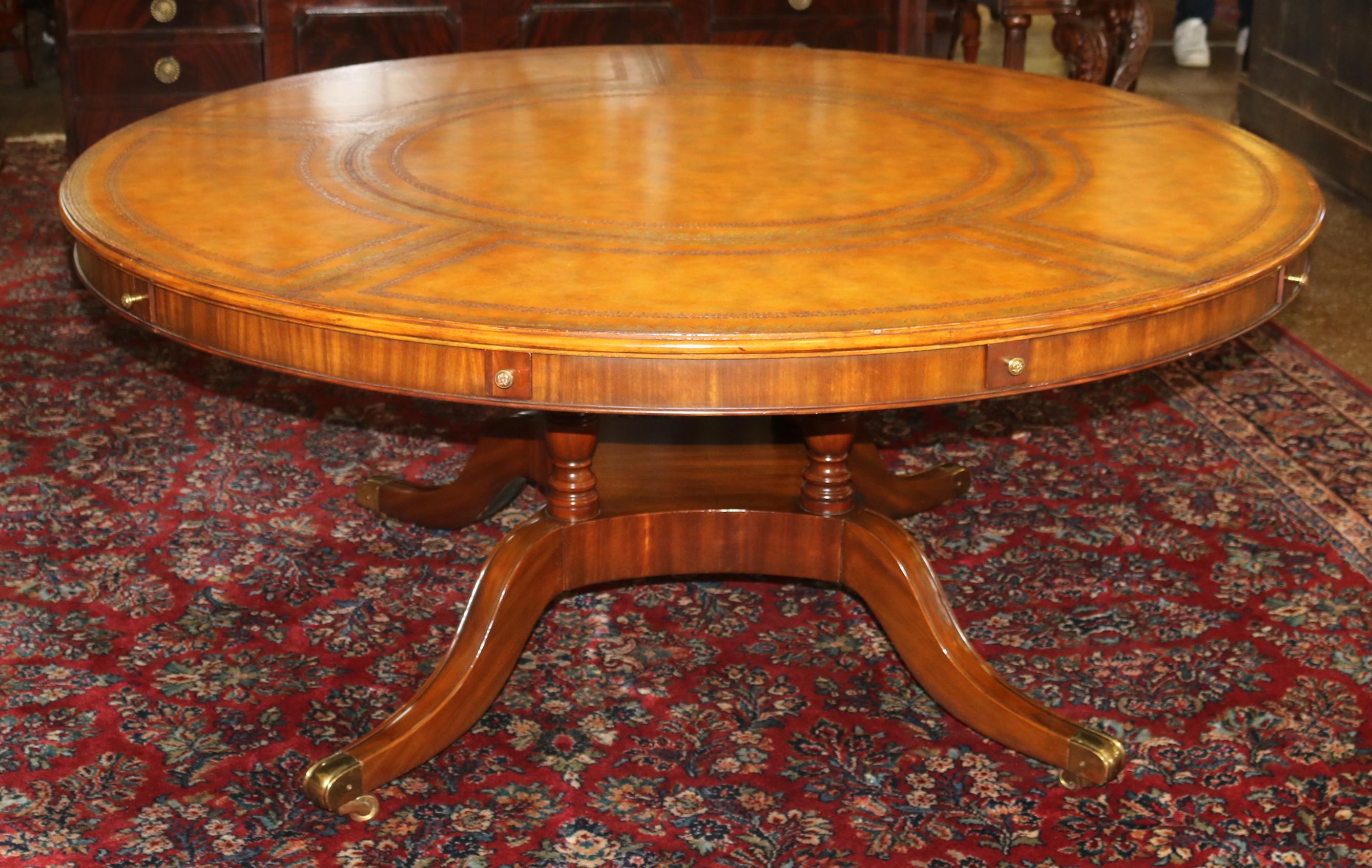 Georgian Style Maitland Smith Tooled Leather Round Perimeter Table  For Sale 14