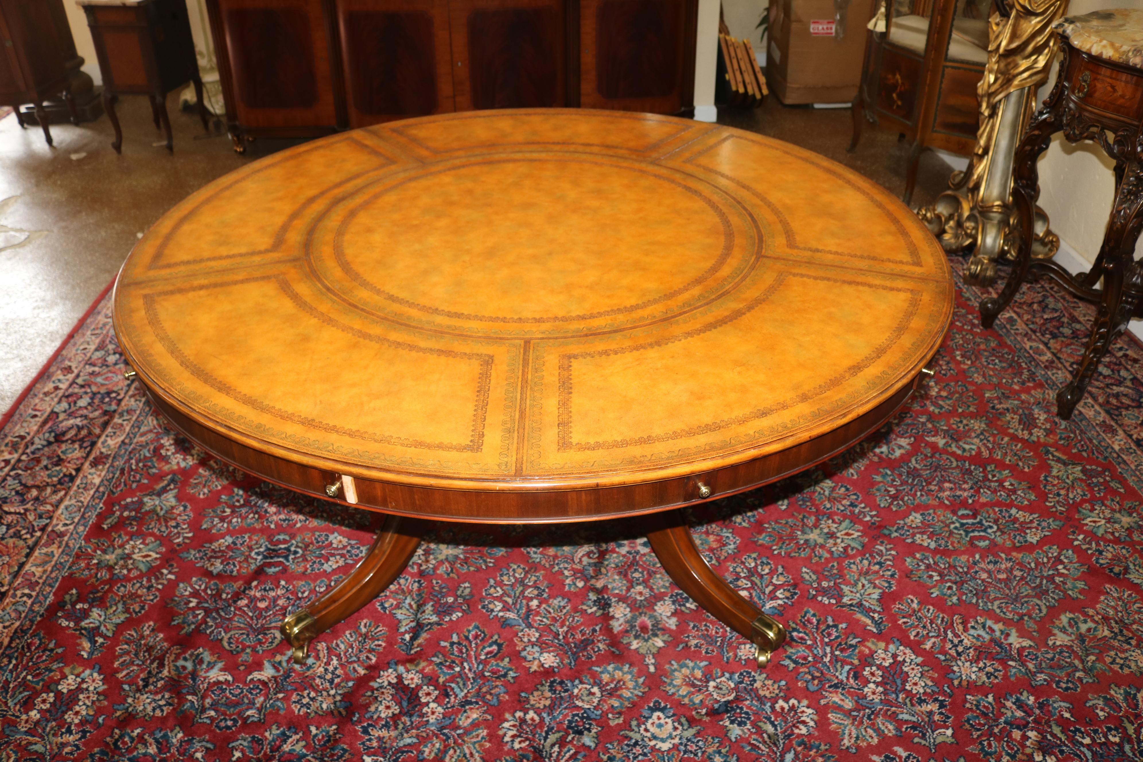 Georgian Style Maitland Smith Tooled Leather Round Perimeter Table  For Sale 15