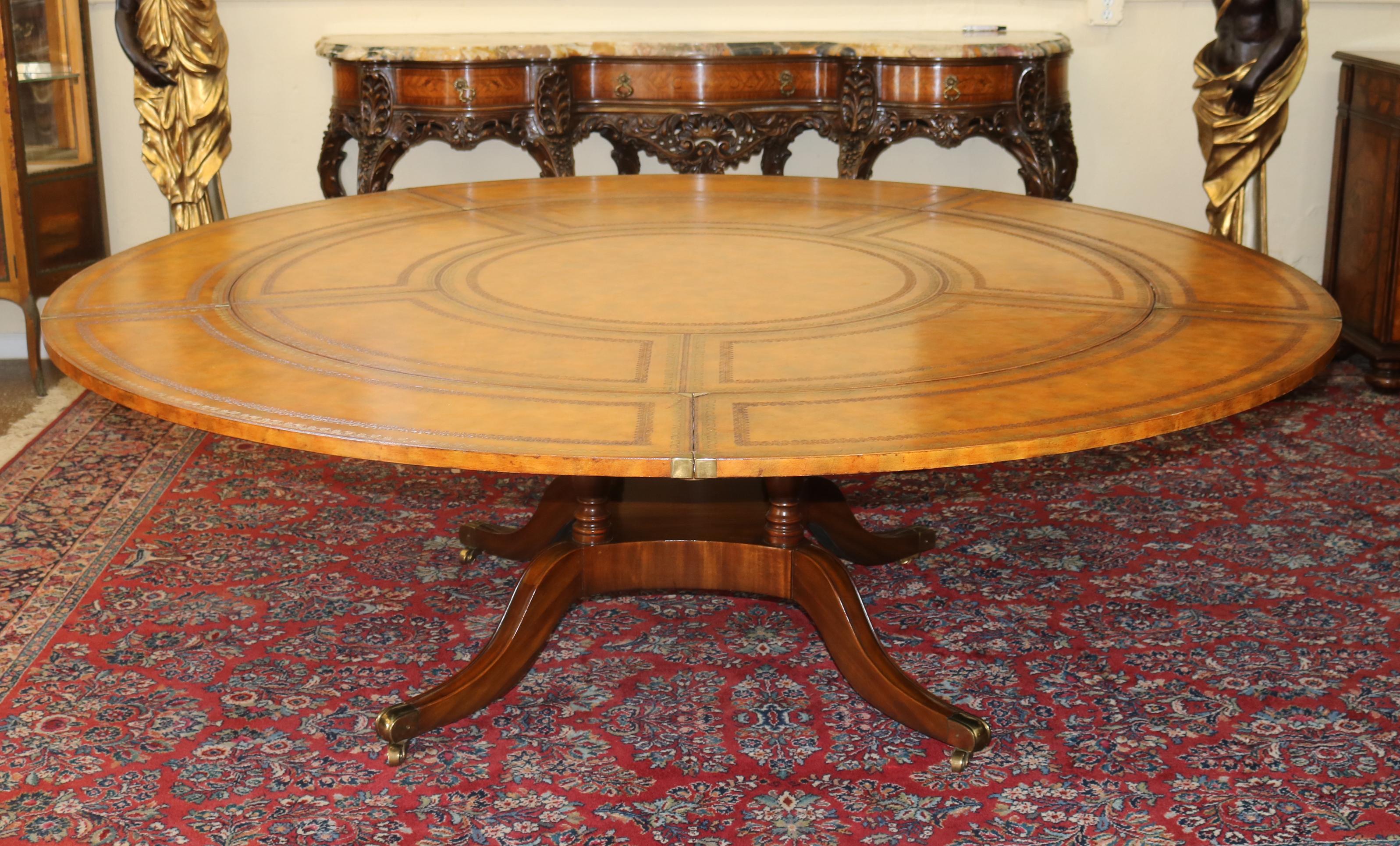Philippine Georgian Style Maitland Smith Tooled Leather Round Perimeter Table  For Sale