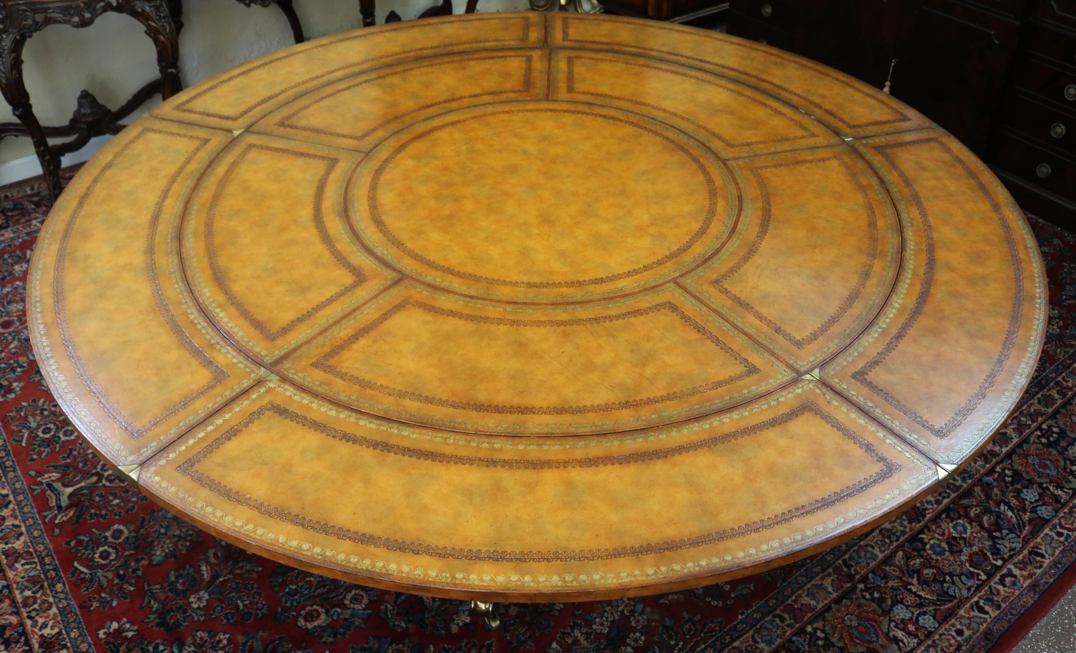 Georgian Style Maitland Smith Tooled Leather Round Perimeter Table  For Sale 1