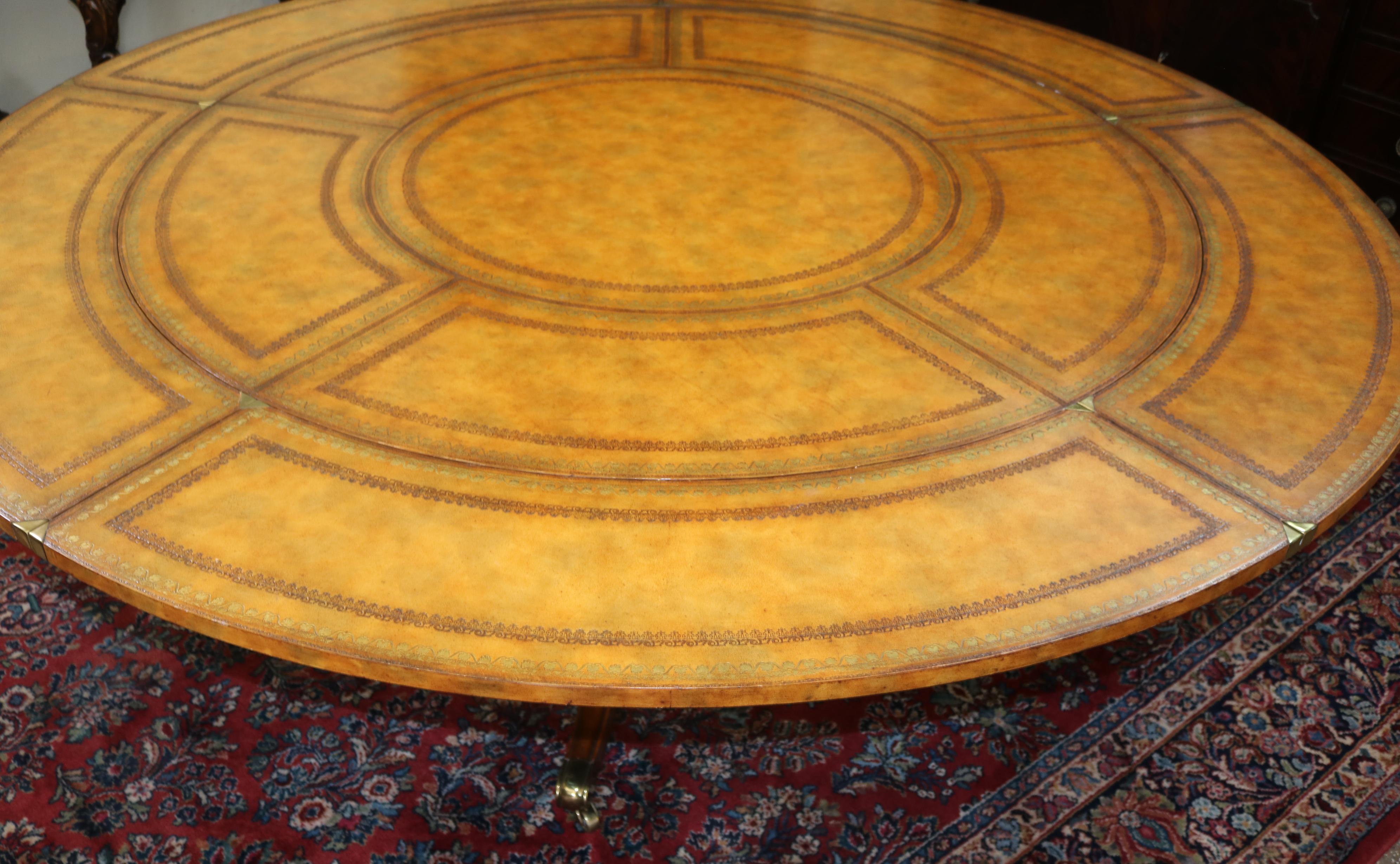 Georgian Style Maitland Smith Tooled Leather Round Perimeter Table  For Sale 2