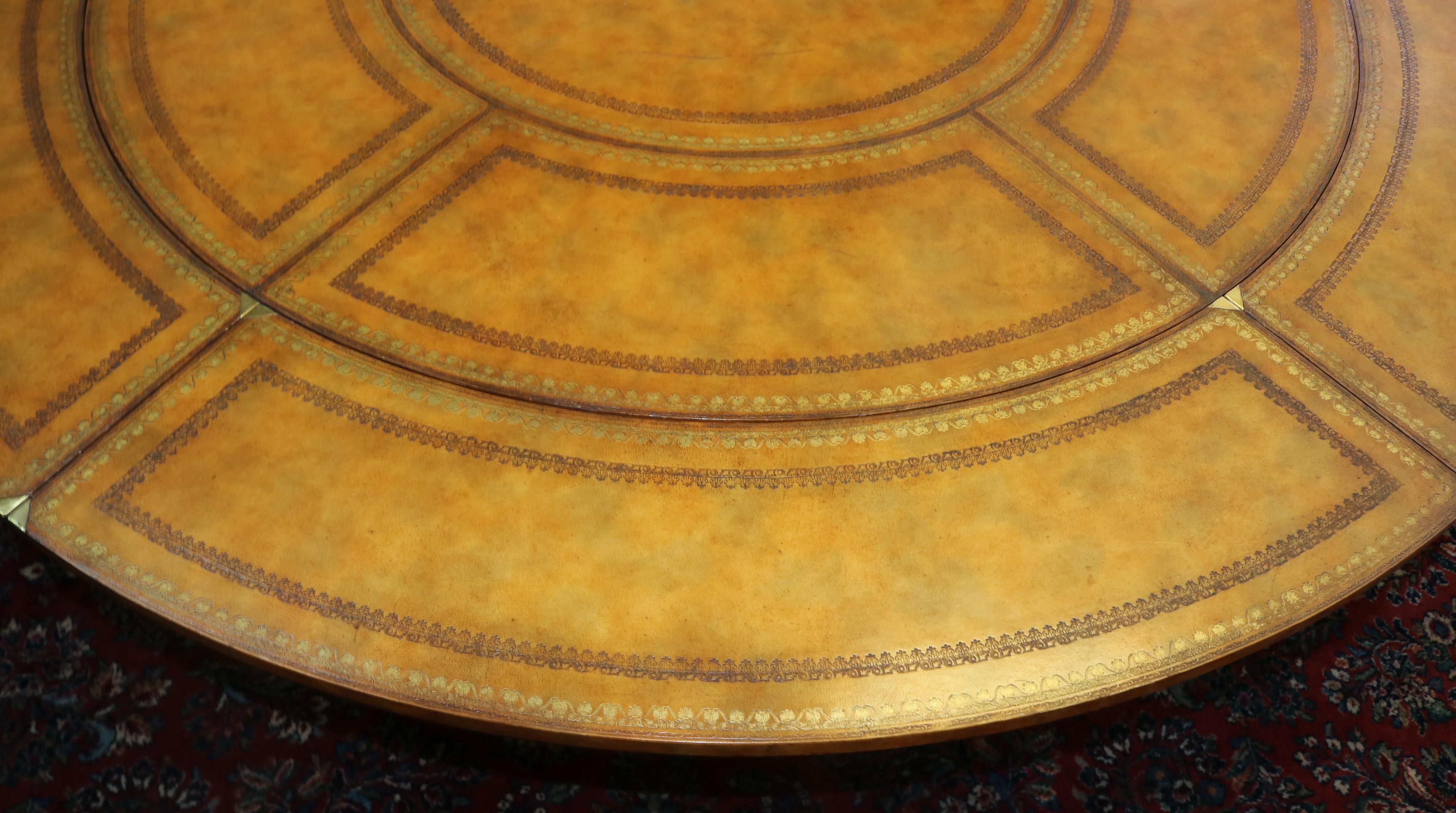 Georgian Style Maitland Smith Tooled Leather Round Perimeter Table  For Sale 4