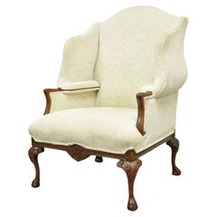 Georgian Style Oversized Mahogany Ball and Claw Upholstered Wingback Chair