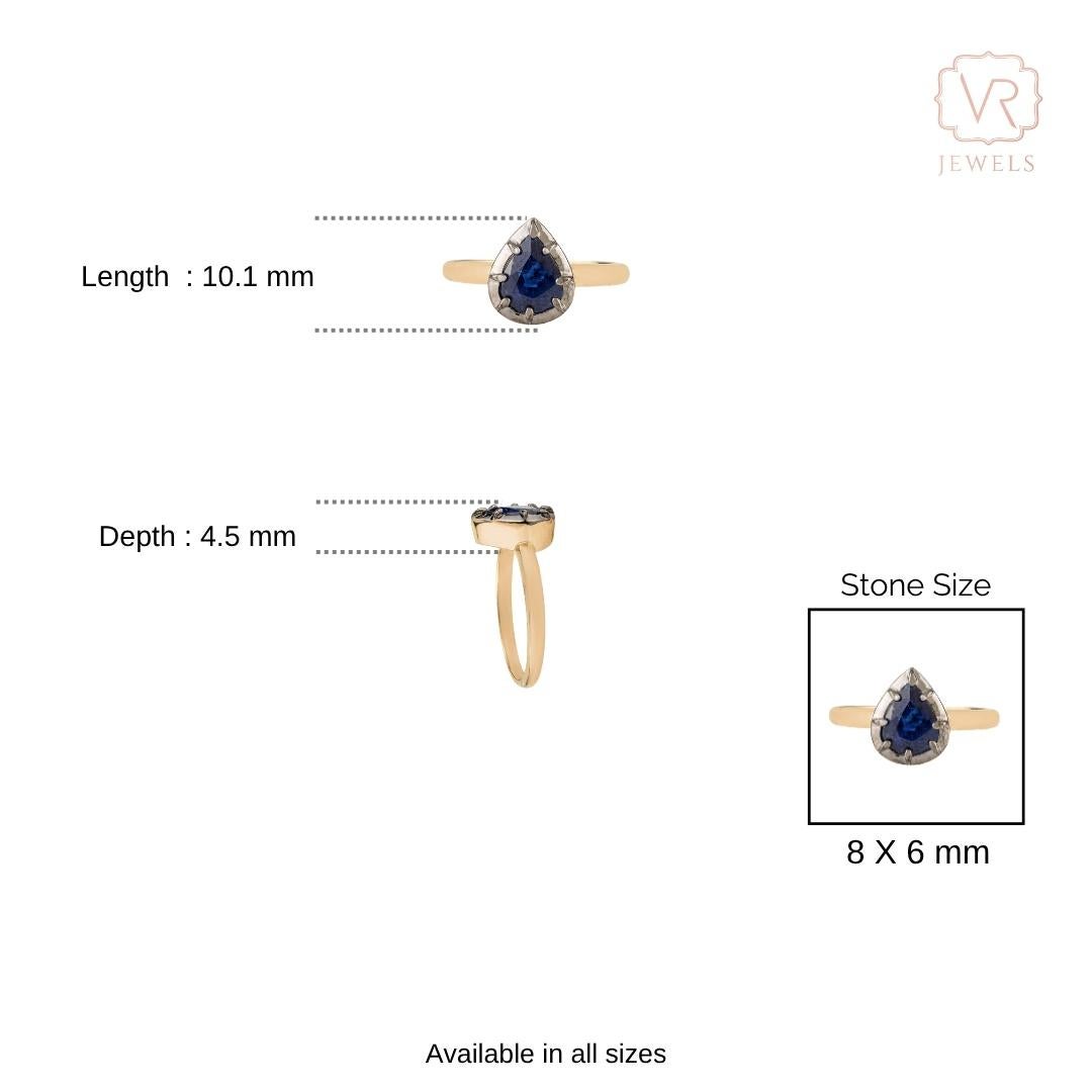 En vente :  Bague solitaire de style géorgien en or jaune 18 carats, saphir bleu, taille poire, 1,52 ct 14