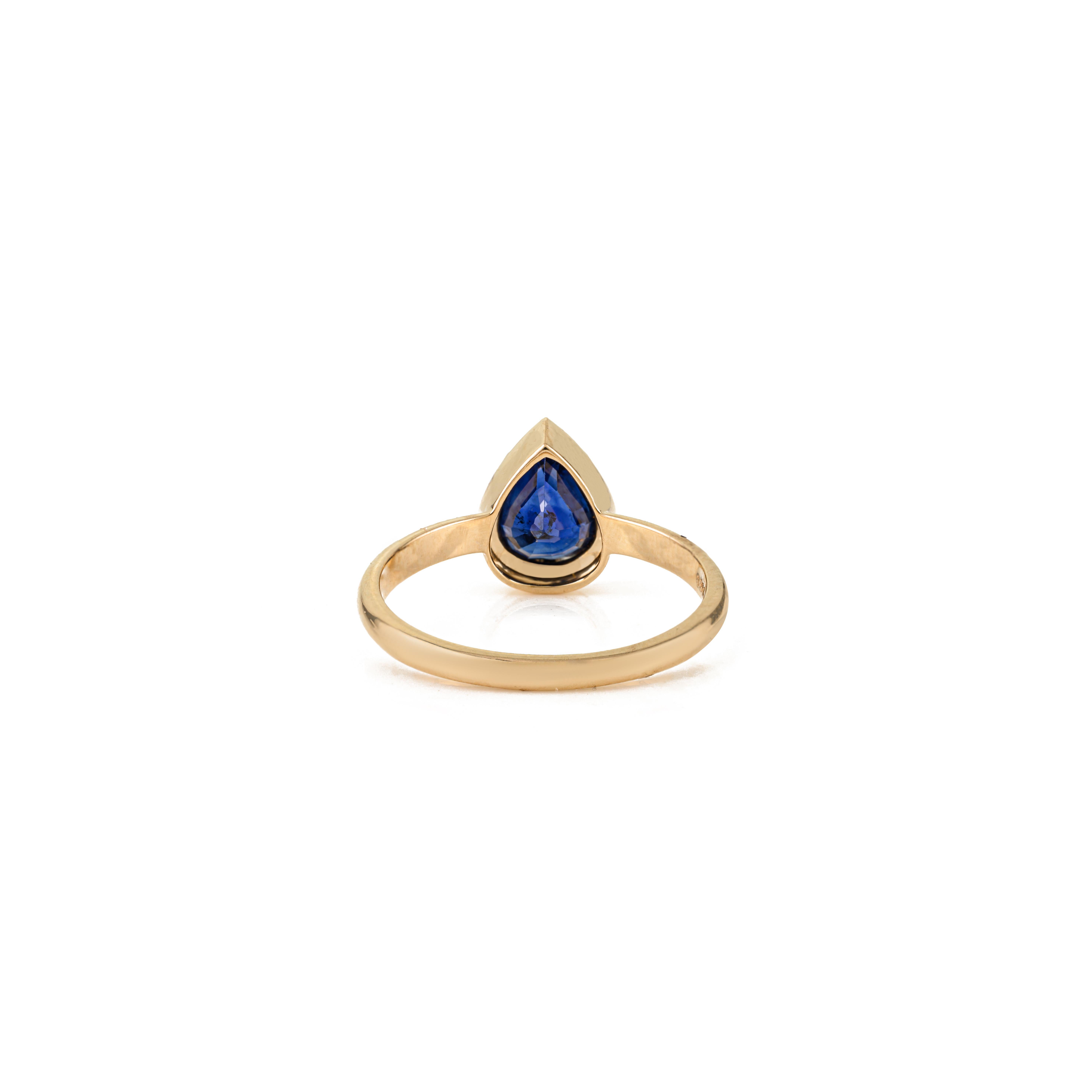 En vente :  Bague solitaire de style géorgien en or jaune 18 carats, saphir bleu, taille poire, 1,52 ct 5