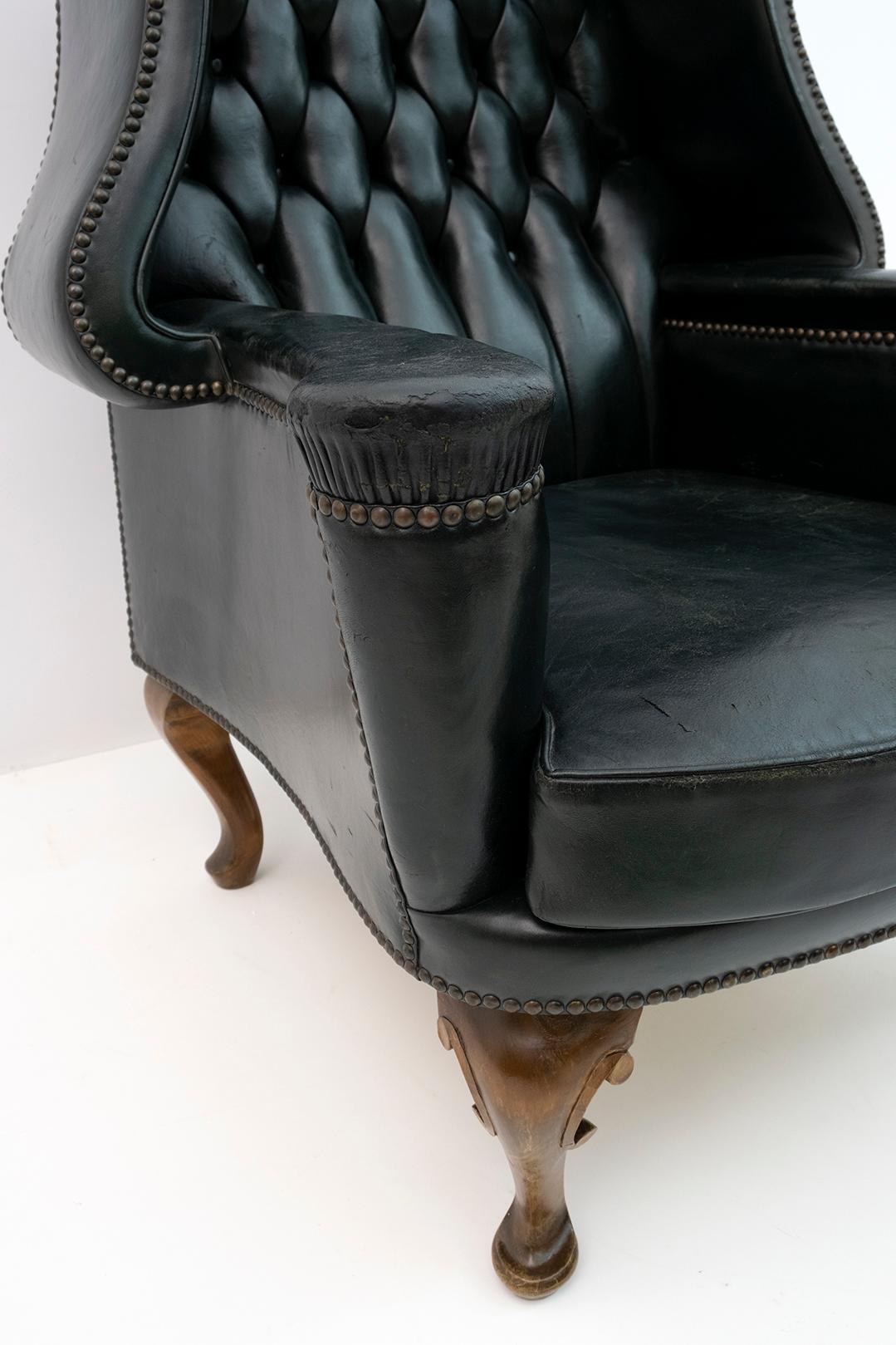 Georgian Style Rare Original Chesterfield Leather Armchair, 1950s For Sale 6