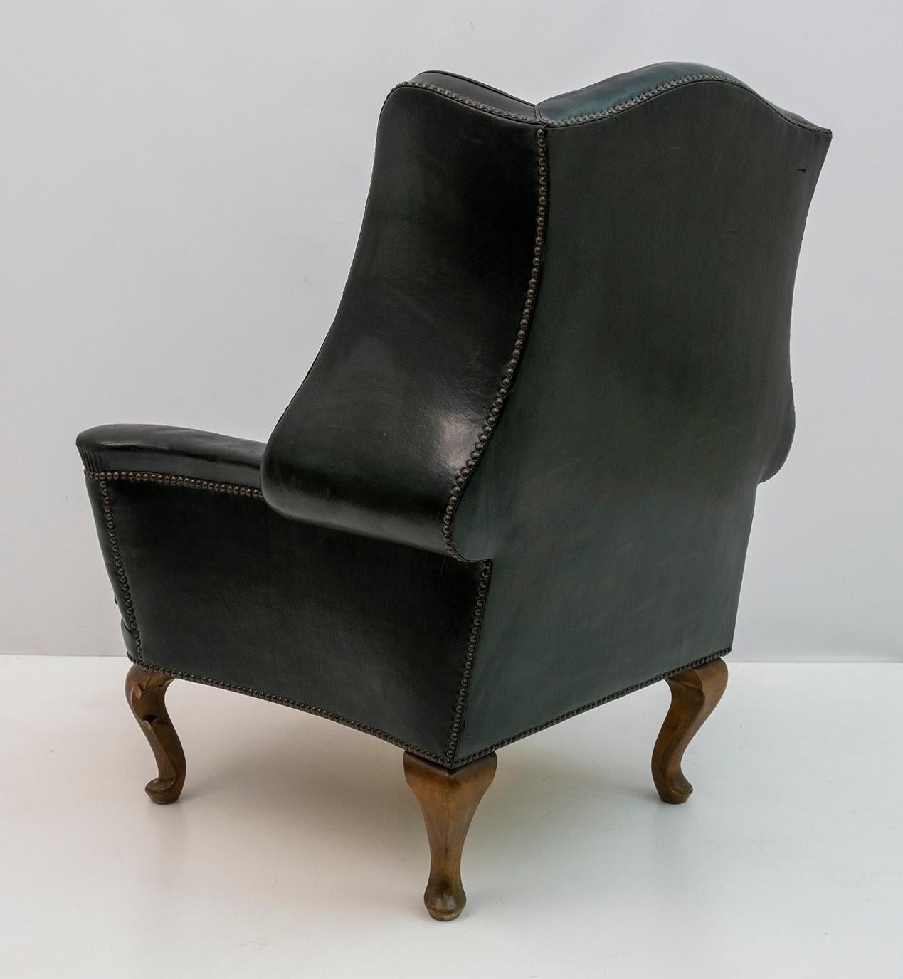 Mid-20th Century Georgian Style Rare Original Chesterfield Leather Armchair, 1950s For Sale