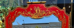Georgian Style Red & Gold Chinoiserie Decorated Beveled Mirror