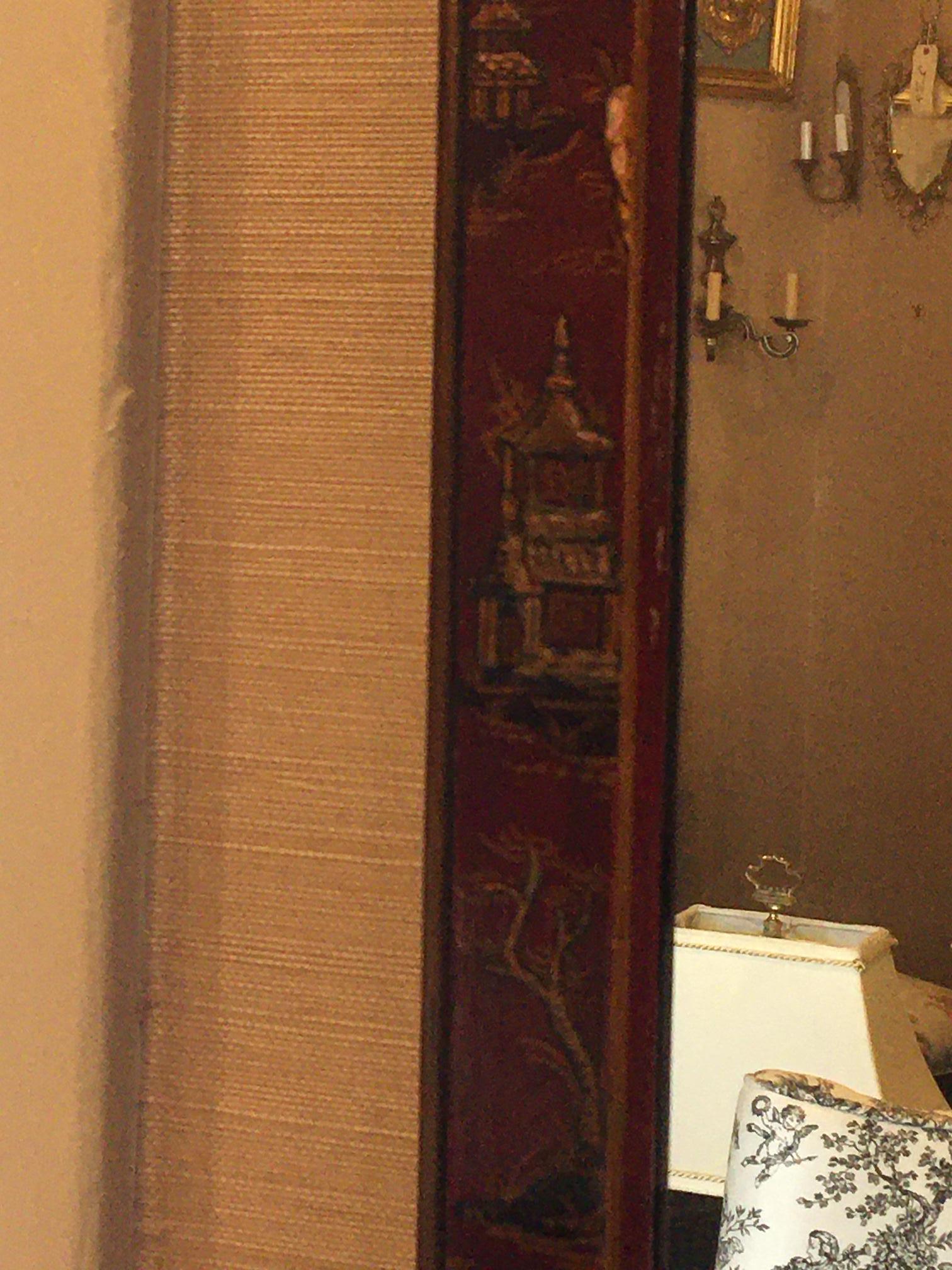 Wood Georgian Style Red Lacquered Chinoiserie Mirror, Early 20th Century
