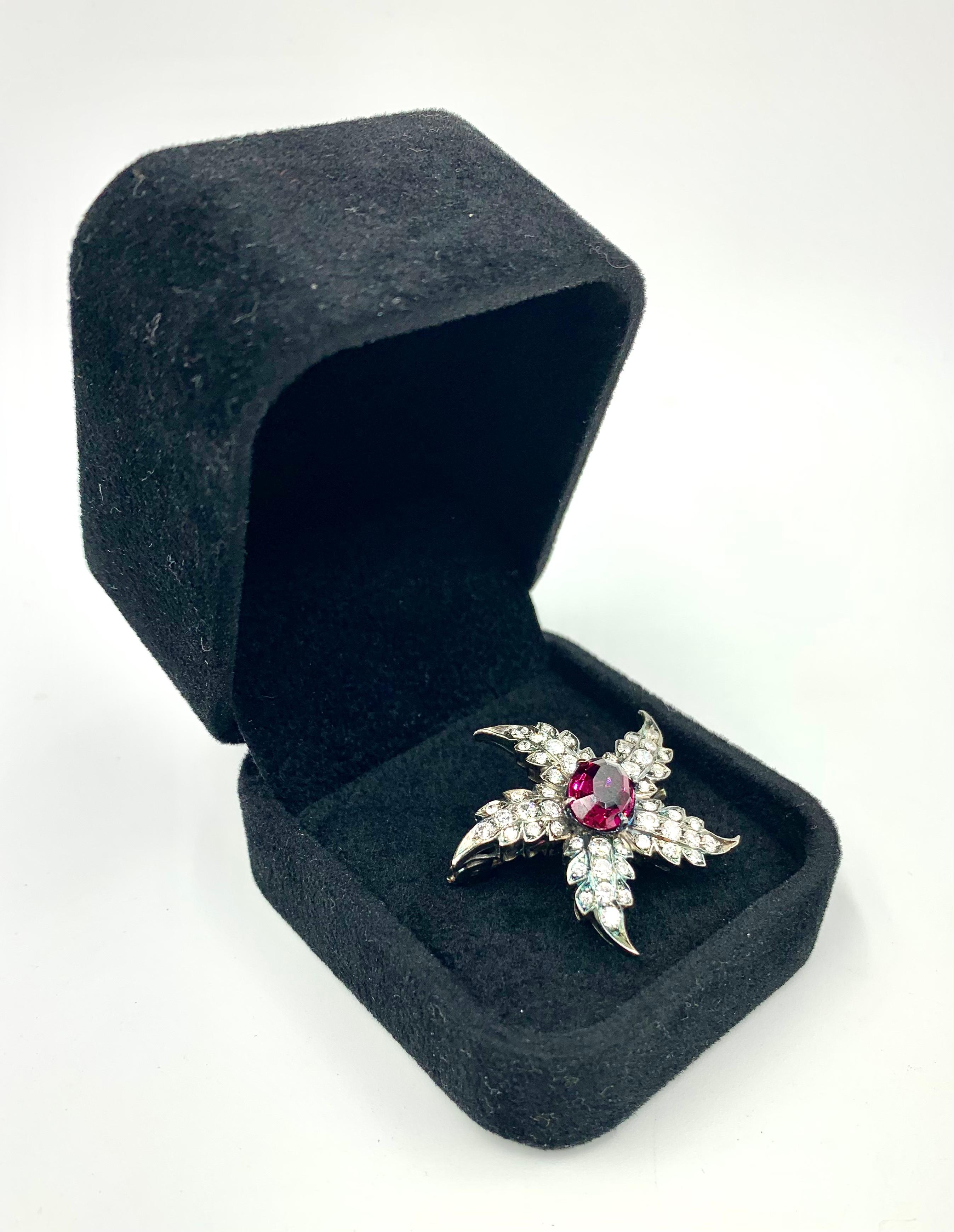 Women's or Men's Georgian Style Rhodolite Garnet Diamond Silver Starfish Pendant Brooch Amulet For Sale
